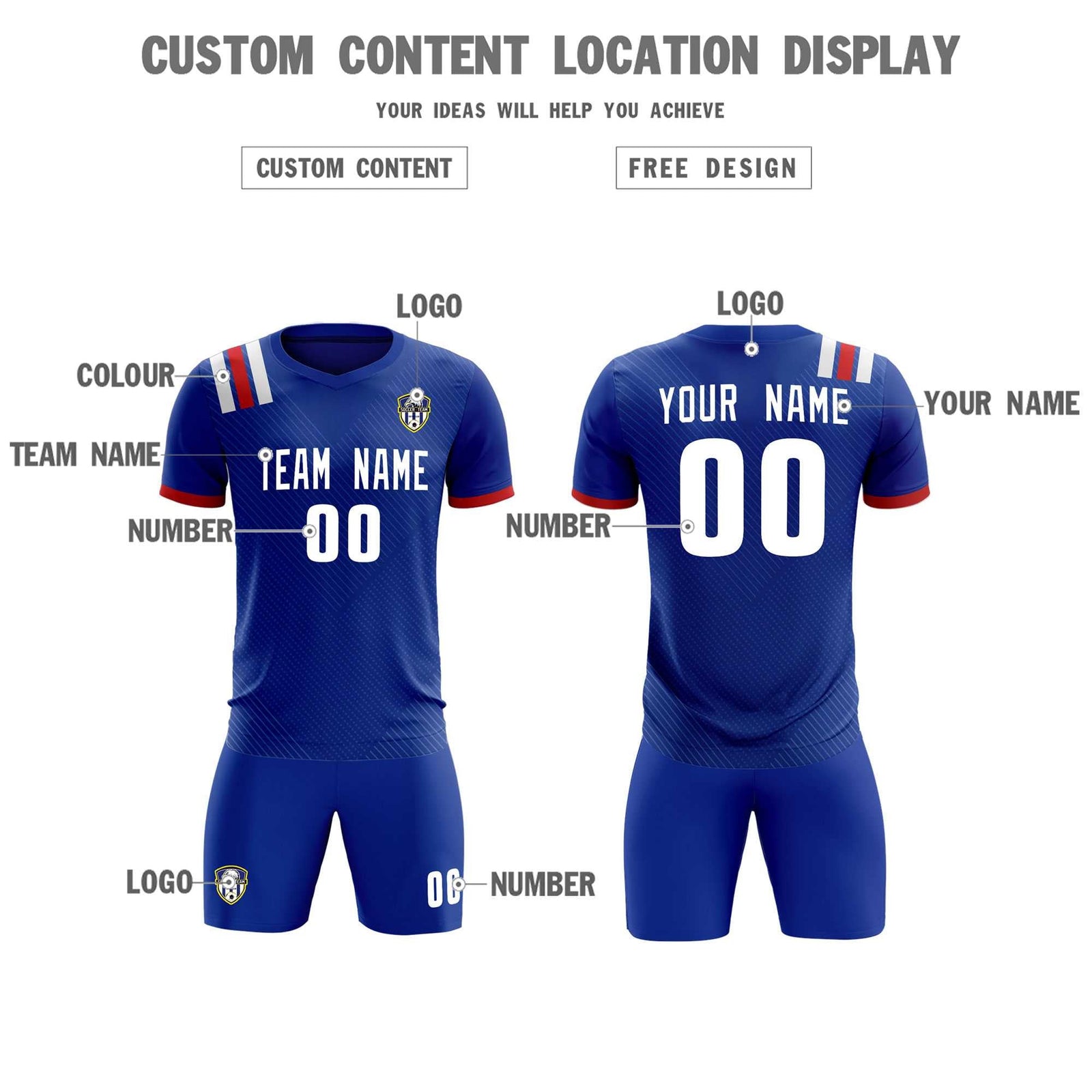 Custom Royal Striped Sportswear Soccer Tops/Sets Jersey For Adults