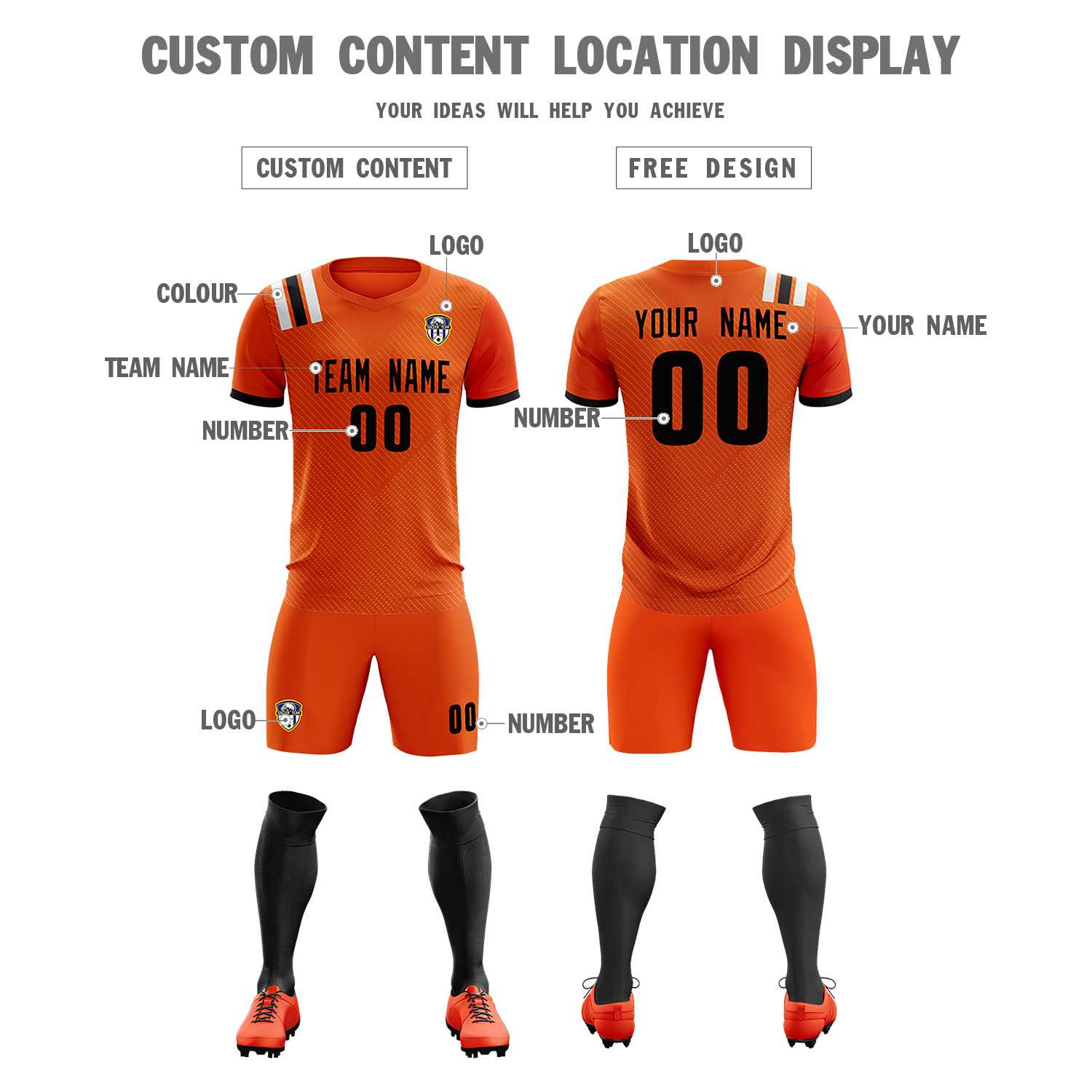 Custom Orange Striped Sportswear Soccer Tops/Sets Jersey For Adults