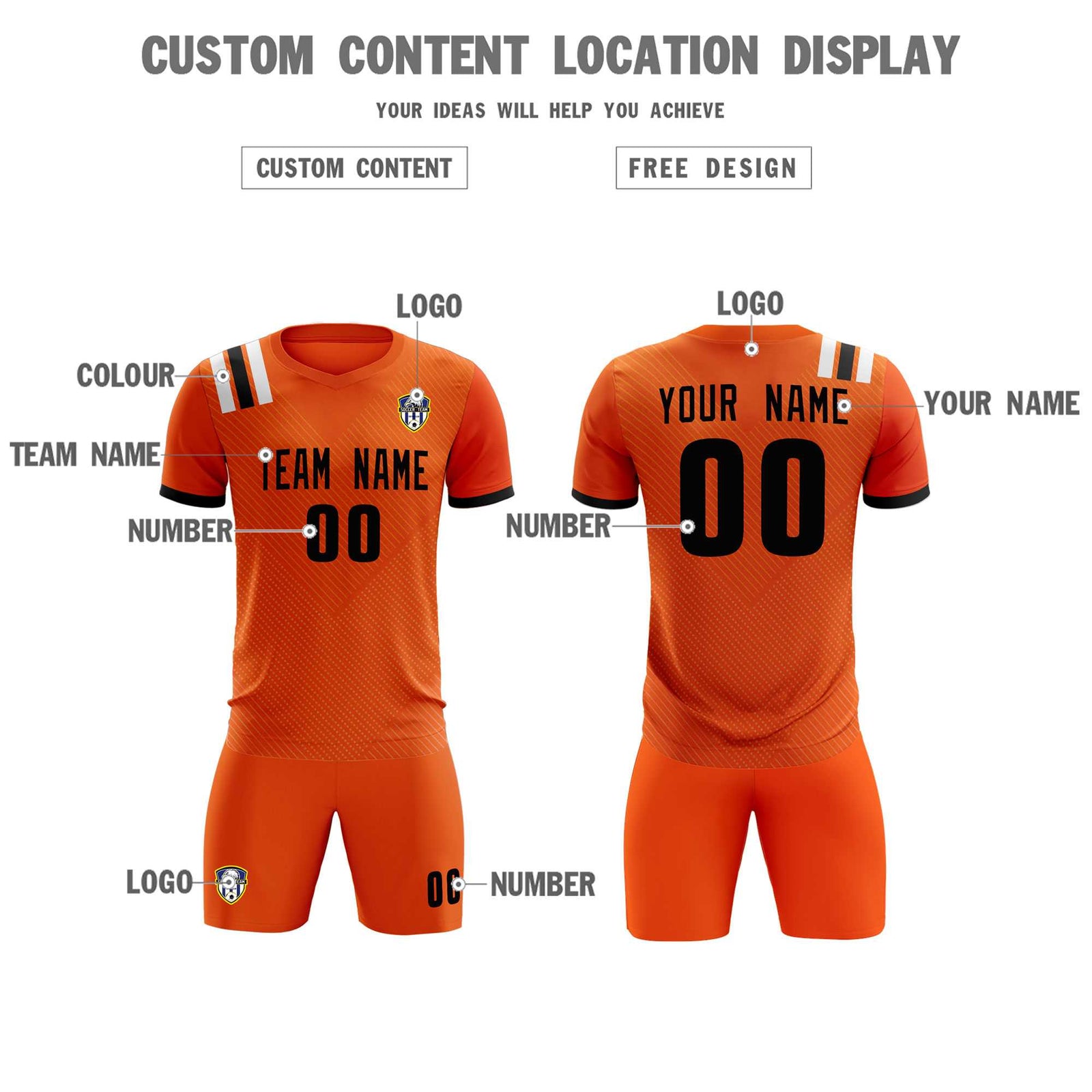 Custom Orange Striped Sportswear Soccer Tops/Sets Jersey For Adults