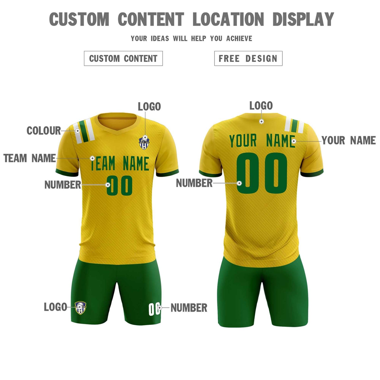 Custom Gold Striped Sportswear Soccer Tops/Sets Jersey For Adults