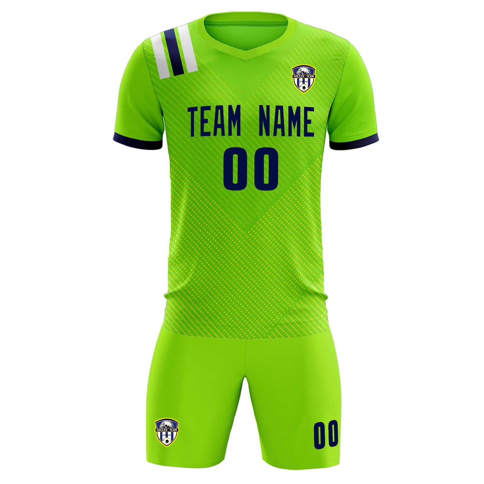 Custom Neon Green Striped Sportswear Soccer Tops/Sets Jersey For Adults