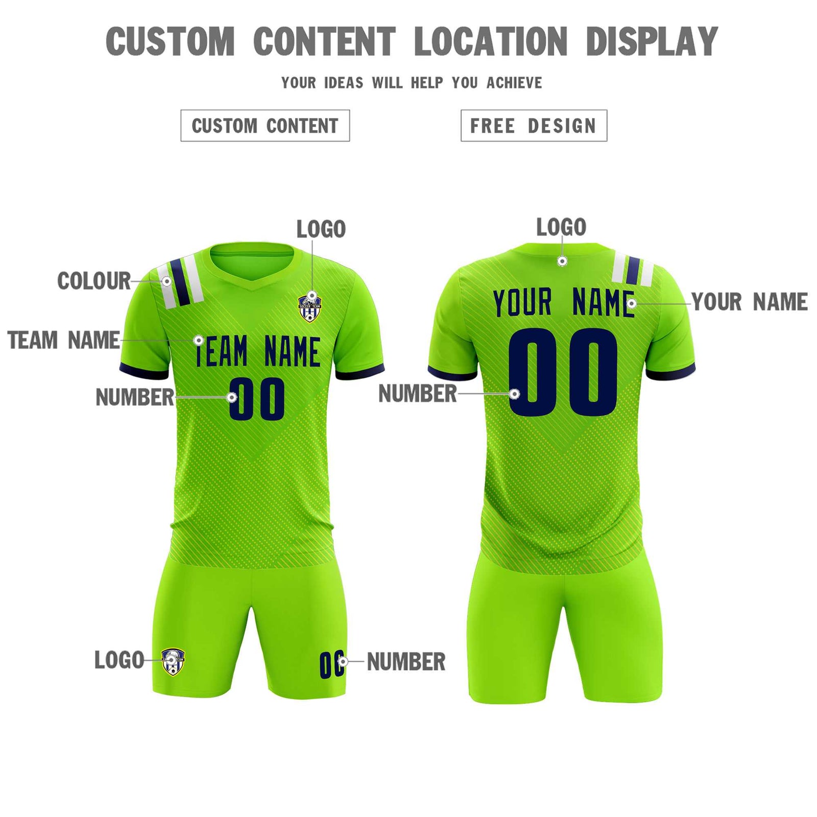 Custom Neon Green Striped Sportswear Soccer Tops/Sets Jersey For Adults