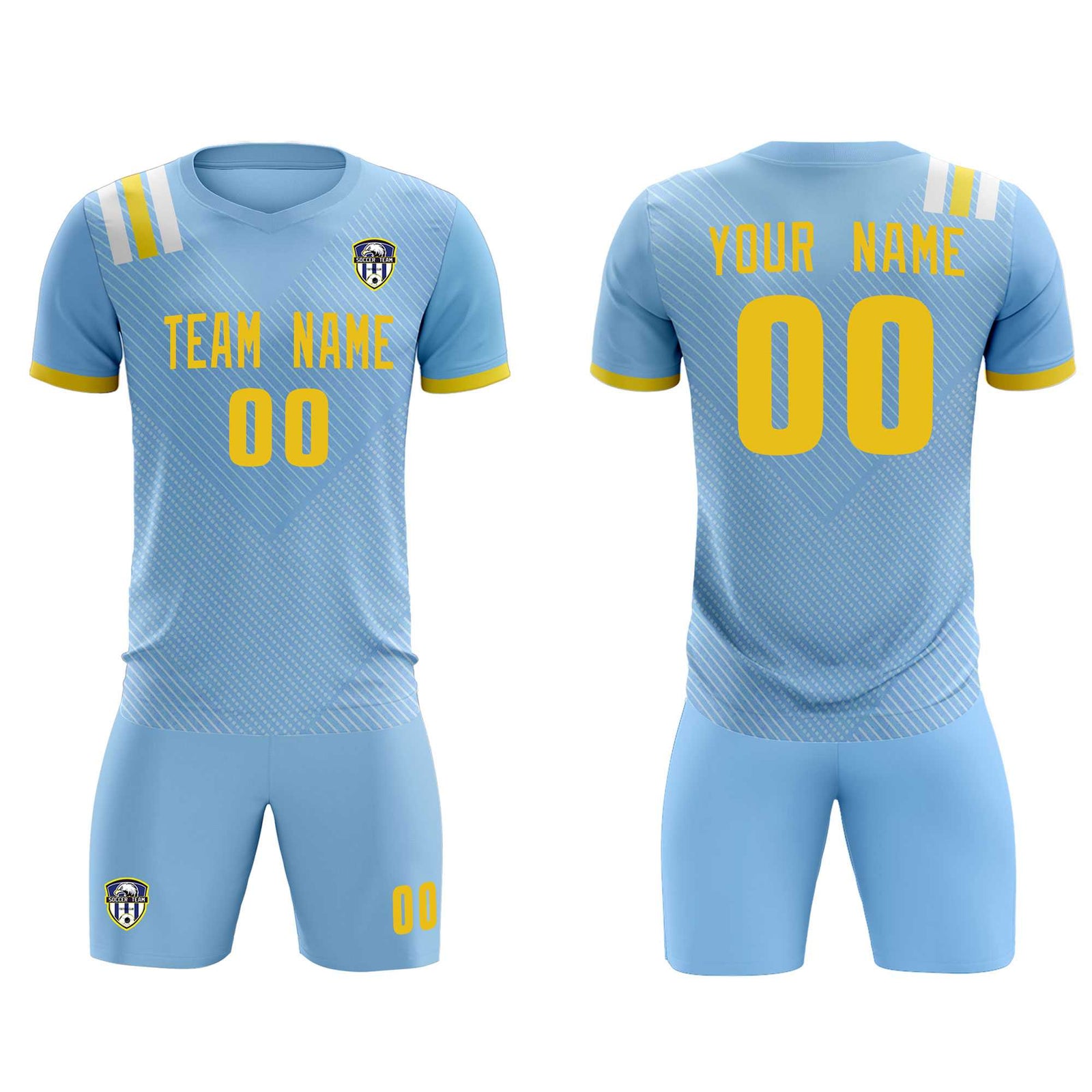 Custom Light Blue Striped Sportswear Soccer Tops/Sets Jersey For Adults