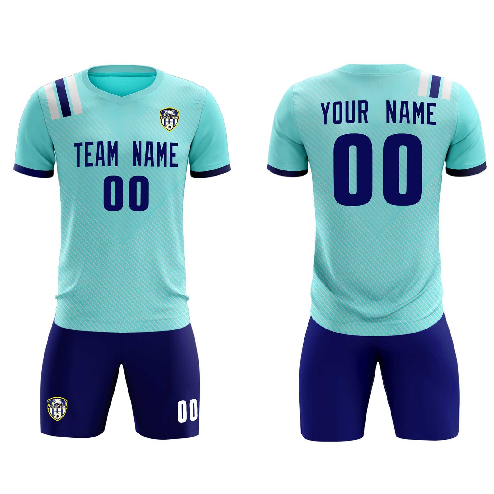 Custom Sky Blue Striped Sportswear Soccer Tops/Sets Jersey For Adults