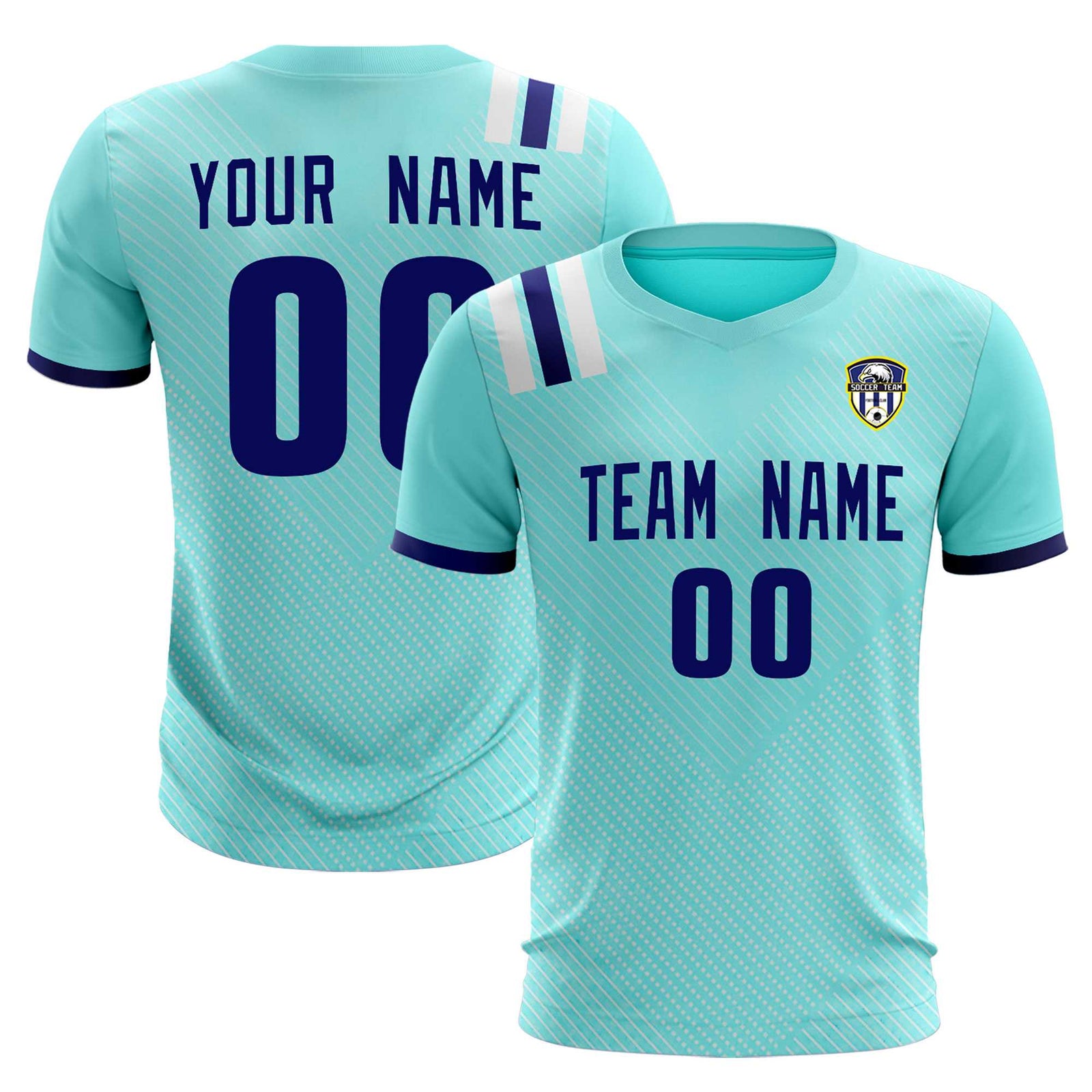 Custom Sky Blue Striped Sportswear Soccer Tops/Sets Jersey For Adults