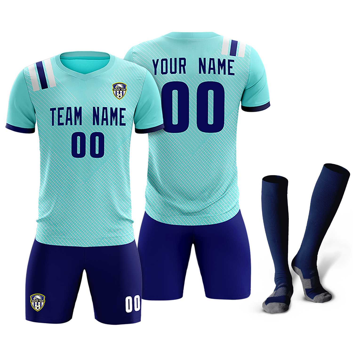 Custom Sky Blue Striped Sportswear Soccer Tops/Sets Jersey For Adults