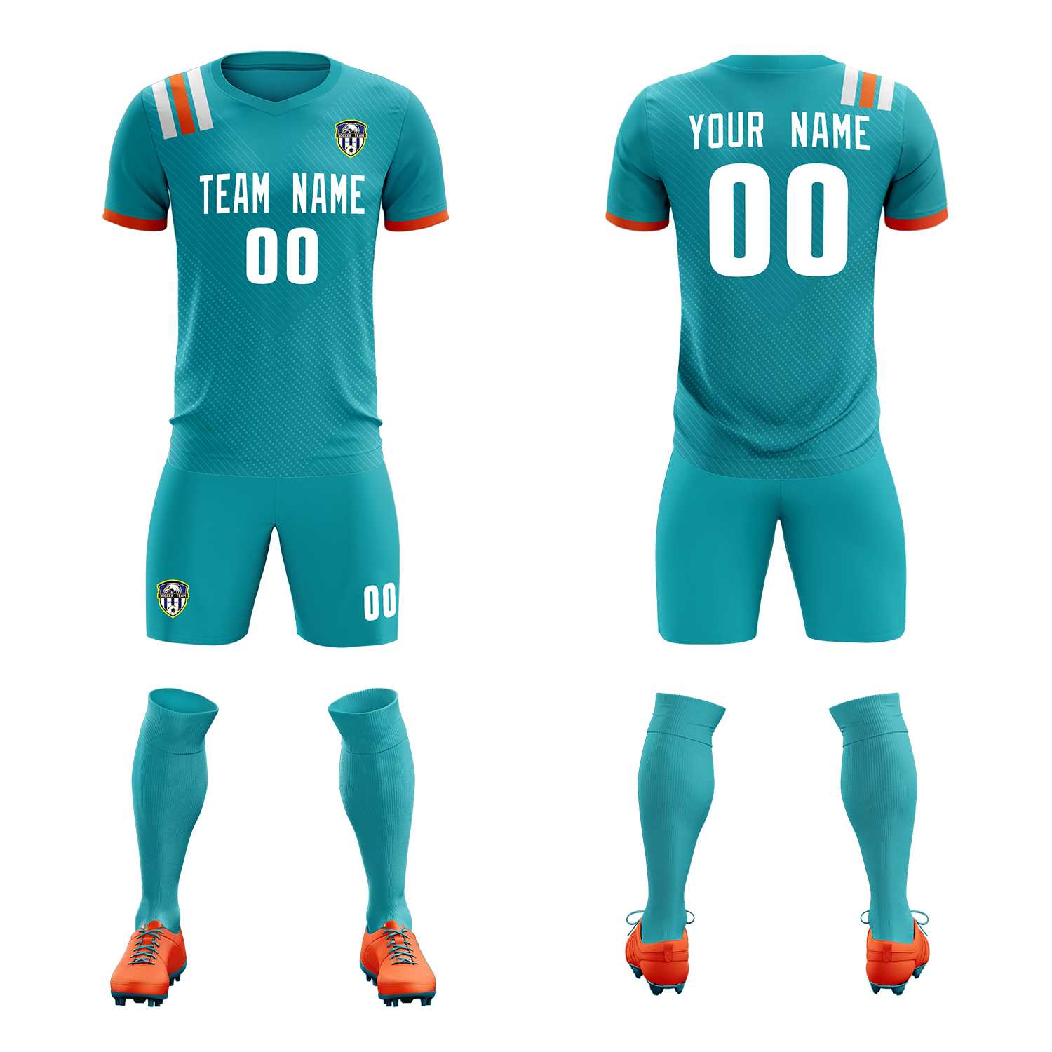 Custom Aqua Striped Sportswear Soccer Tops/Sets Jersey For Adults