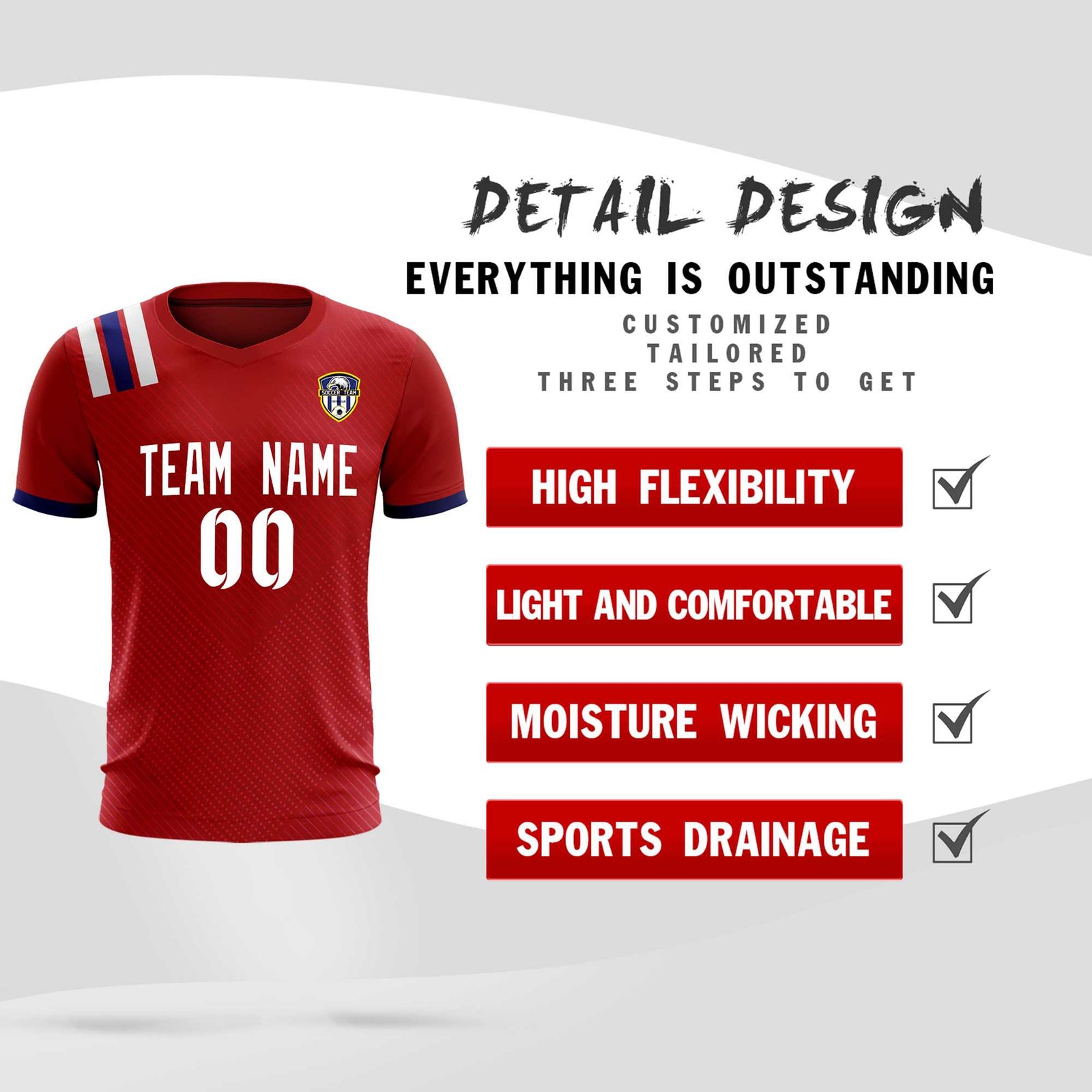 Custom Red Striped Sportswear Soccer Tops/Sets Jersey For Adults