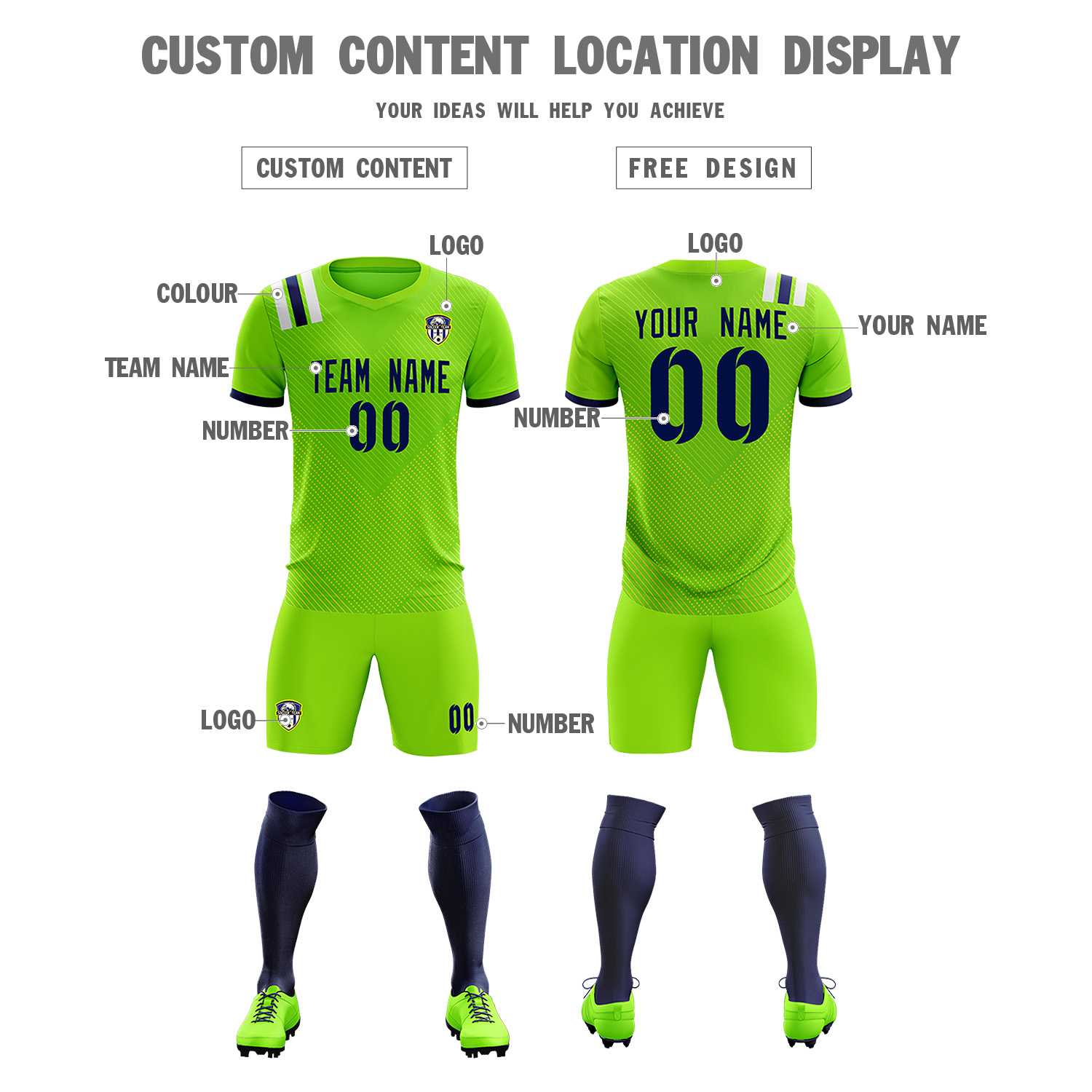 Custom Neon Green Striped Sportswear Soccer Tops/Sets Jersey For Adults