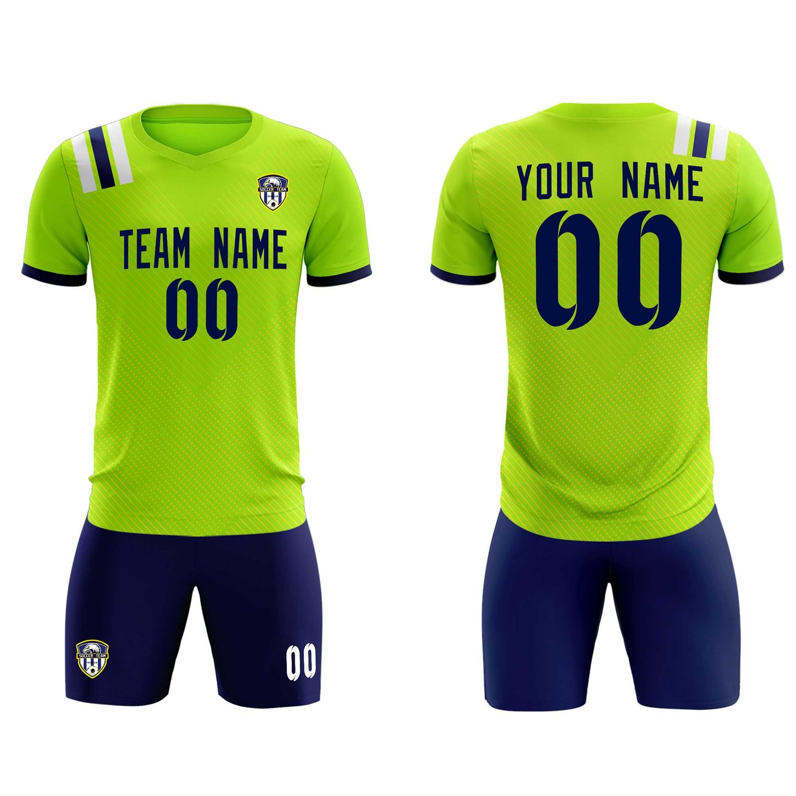 Custom Neon Green Striped Sportswear Soccer Tops/Sets Jersey For Adults