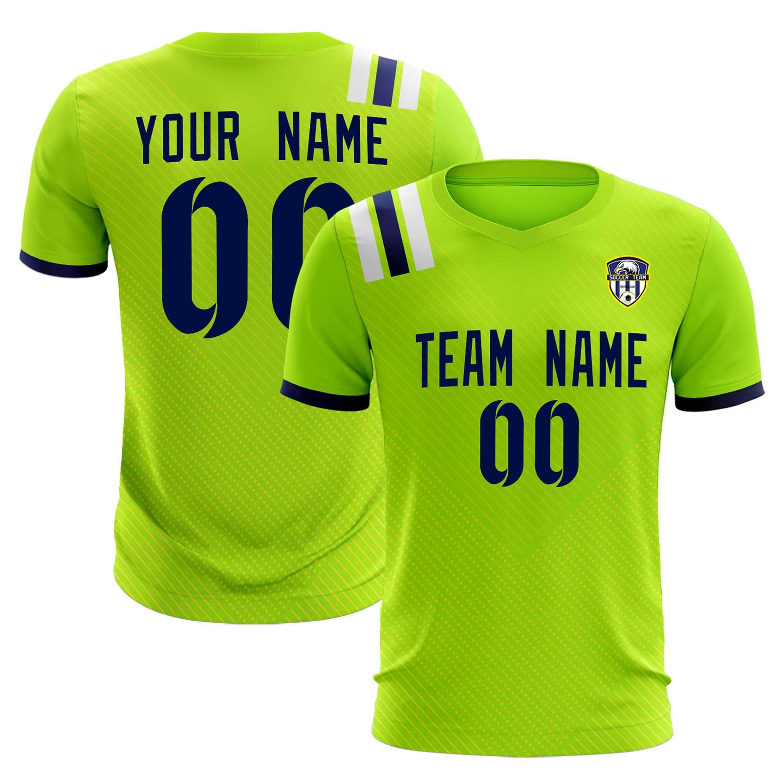 Custom Neon Green Striped Sportswear Soccer Tops/Sets Jersey For Adults