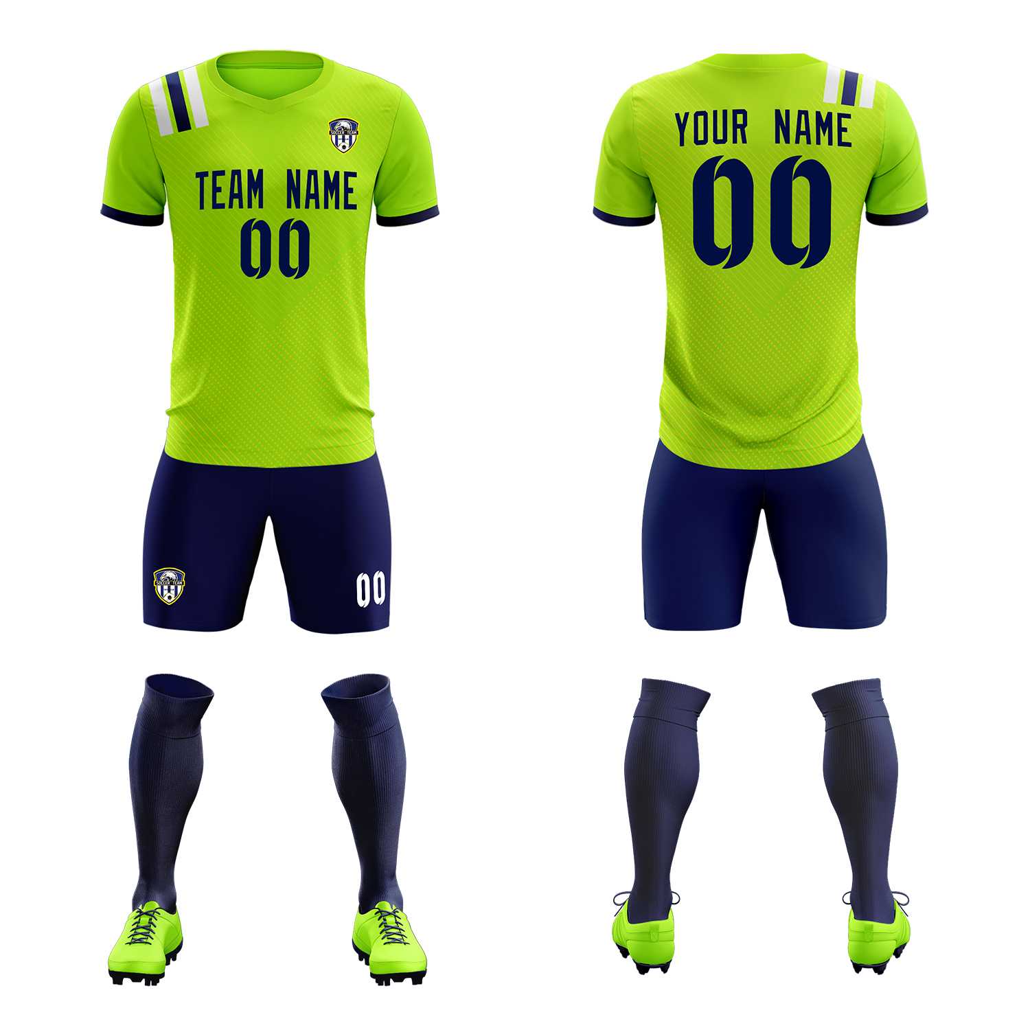 Custom Neon Green Striped Sportswear Soccer Tops/Sets Jersey For Adults