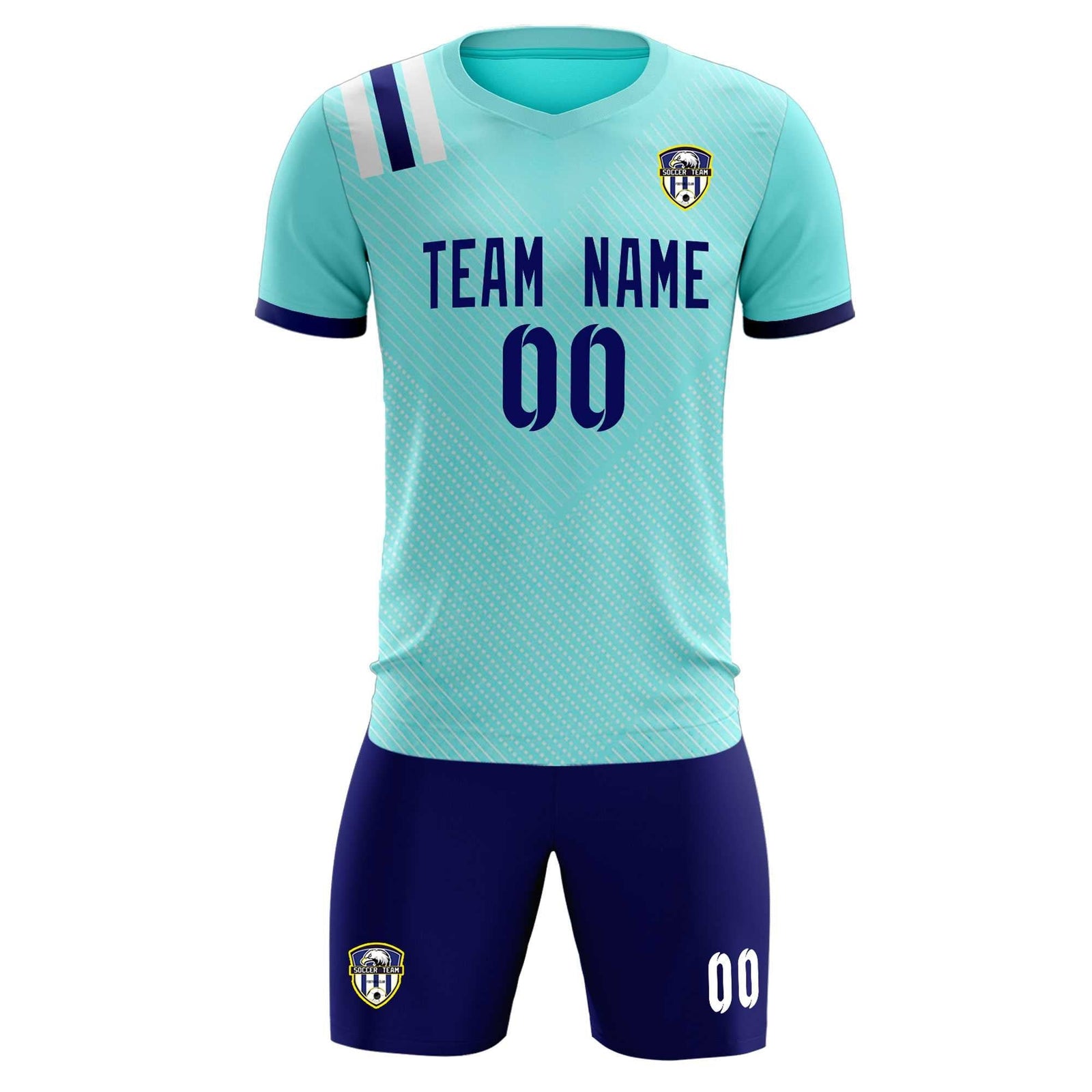 Custom Sky Blue Striped Sportswear Soccer Tops/Sets Jersey For Adults
