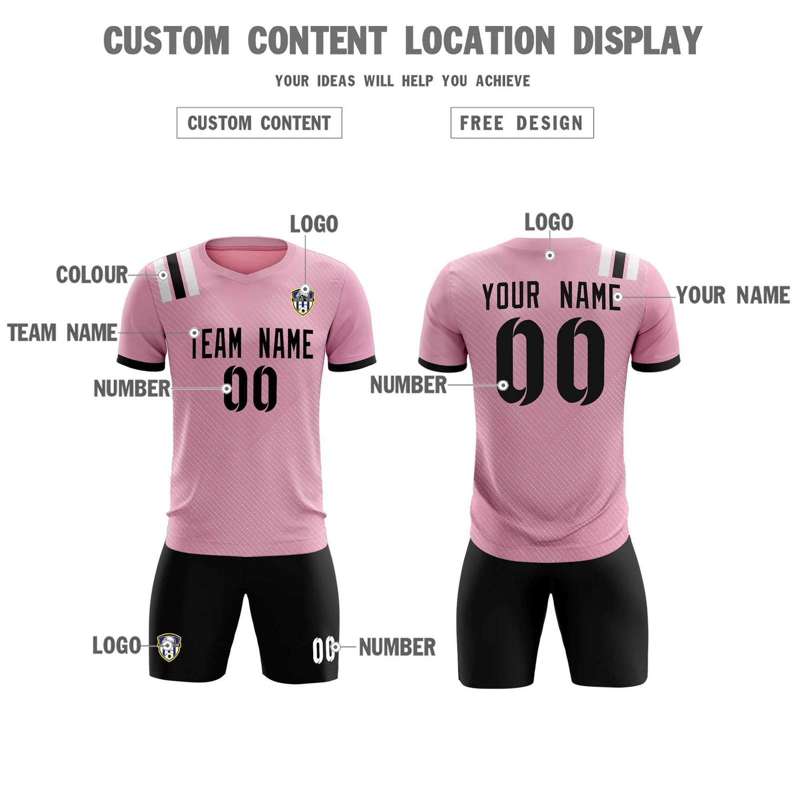 Custom Pink Striped Sportswear Soccer Tops/Sets Jersey For Adults