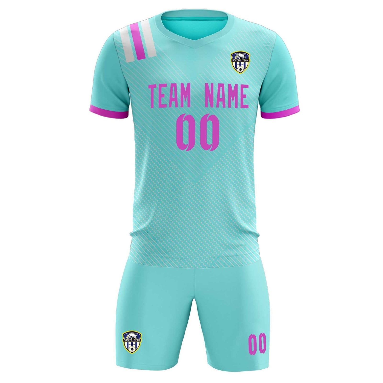 Custom Light Blue Striped Sportswear Soccer Tops/Sets Jersey For Adults