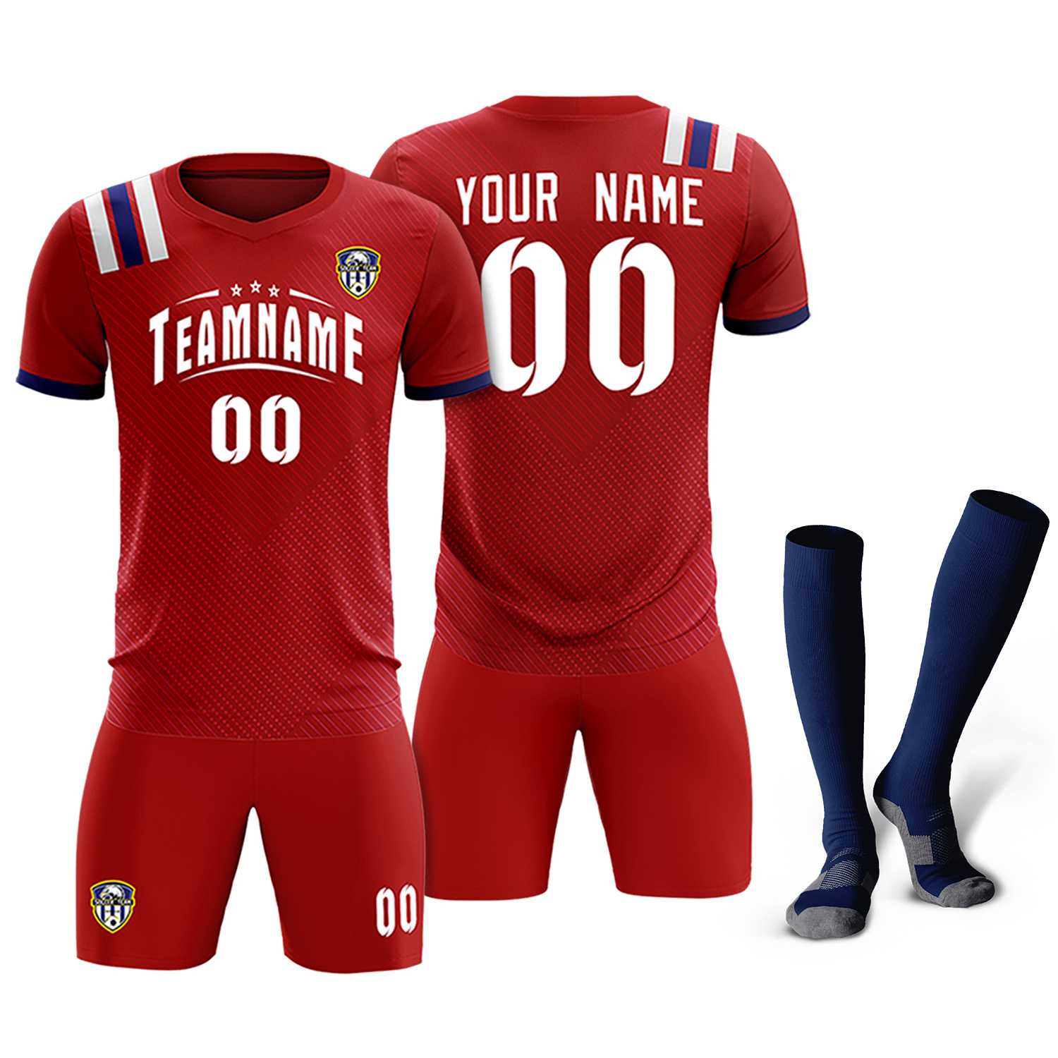 Custom Red Striped Sportswear Soccer Tops/Sets Jersey For Adults