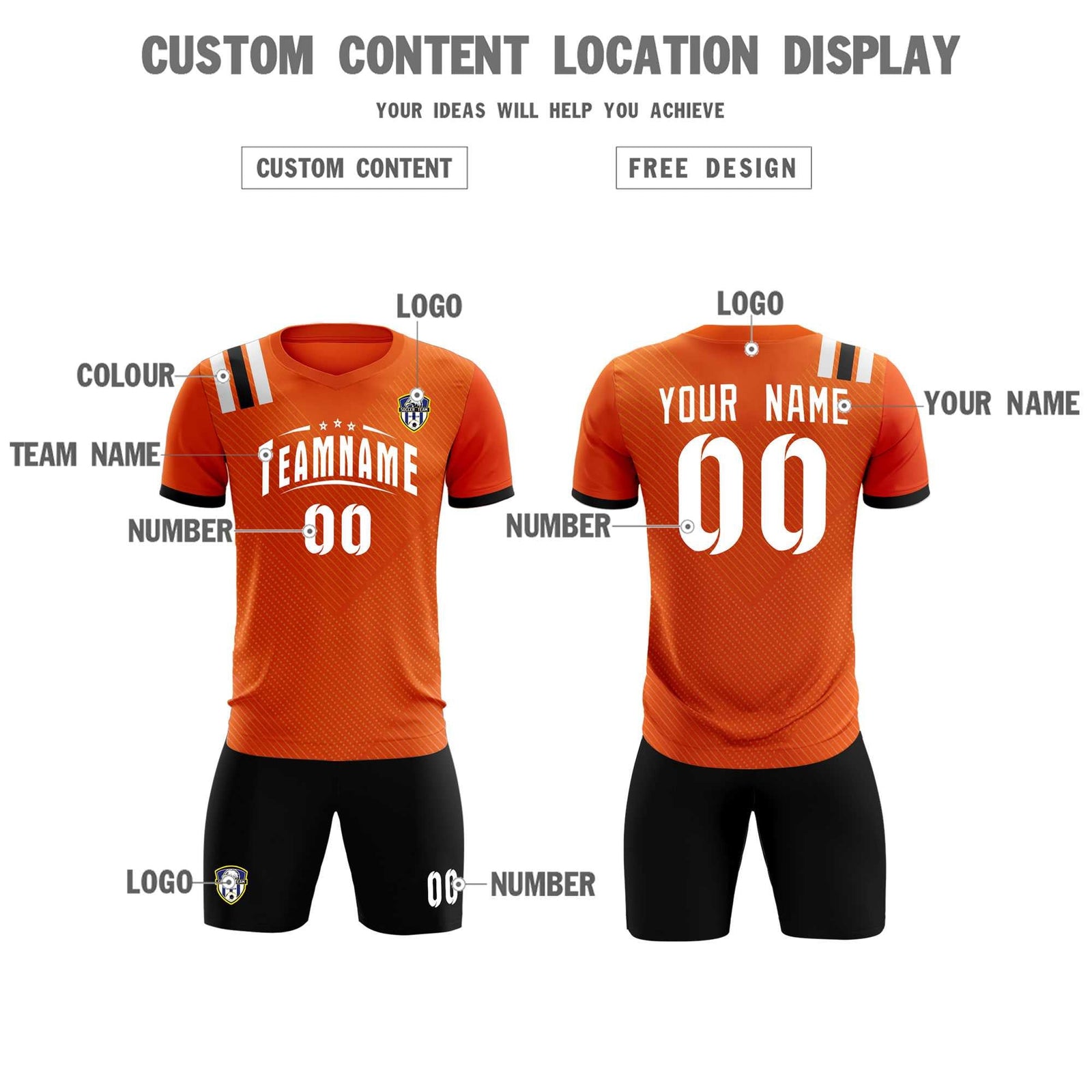 Custom Orange Striped Sportswear Soccer Tops/Sets Jersey For Adults