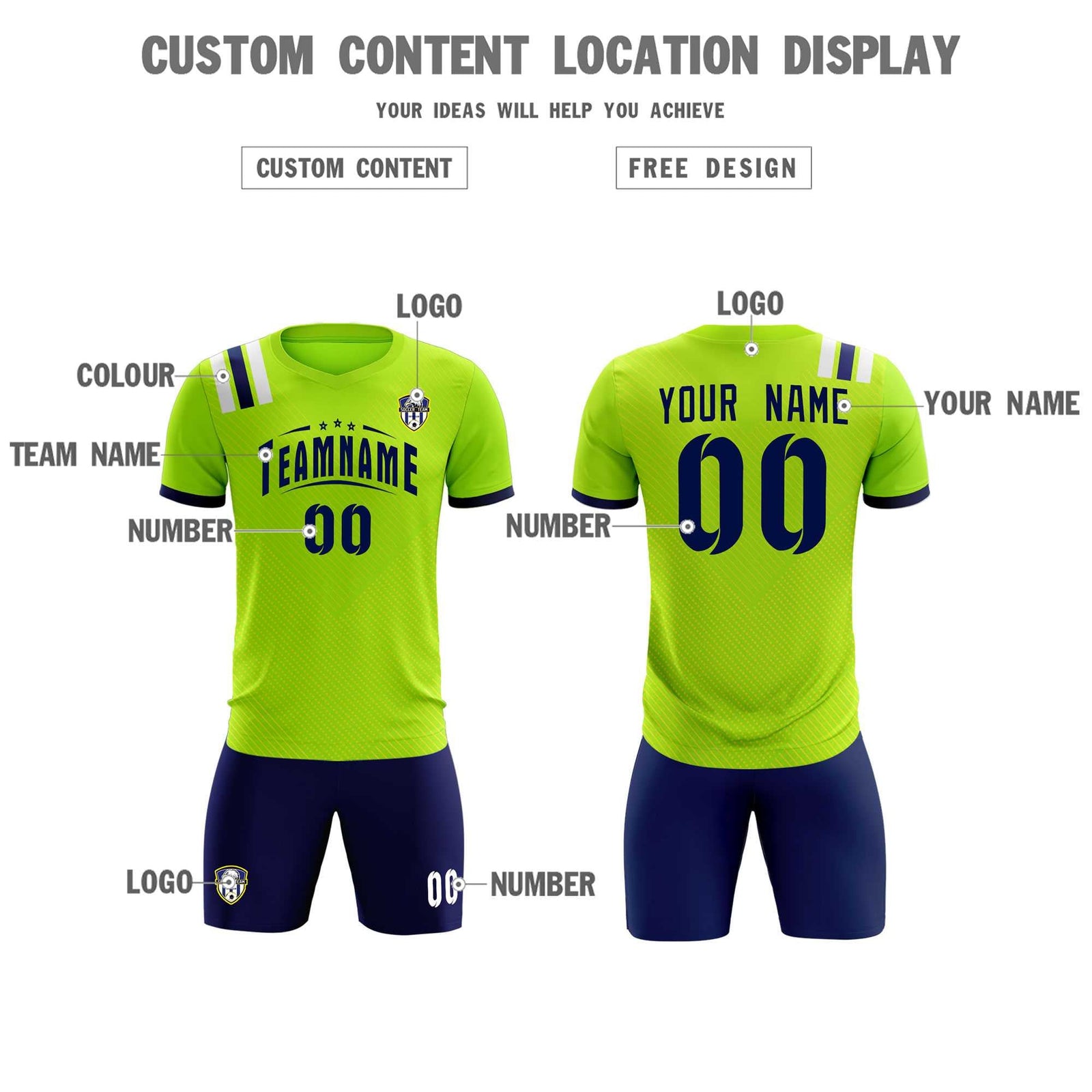 Custom Neon Green Striped Sportswear Soccer Tops/Sets Jersey For Adults