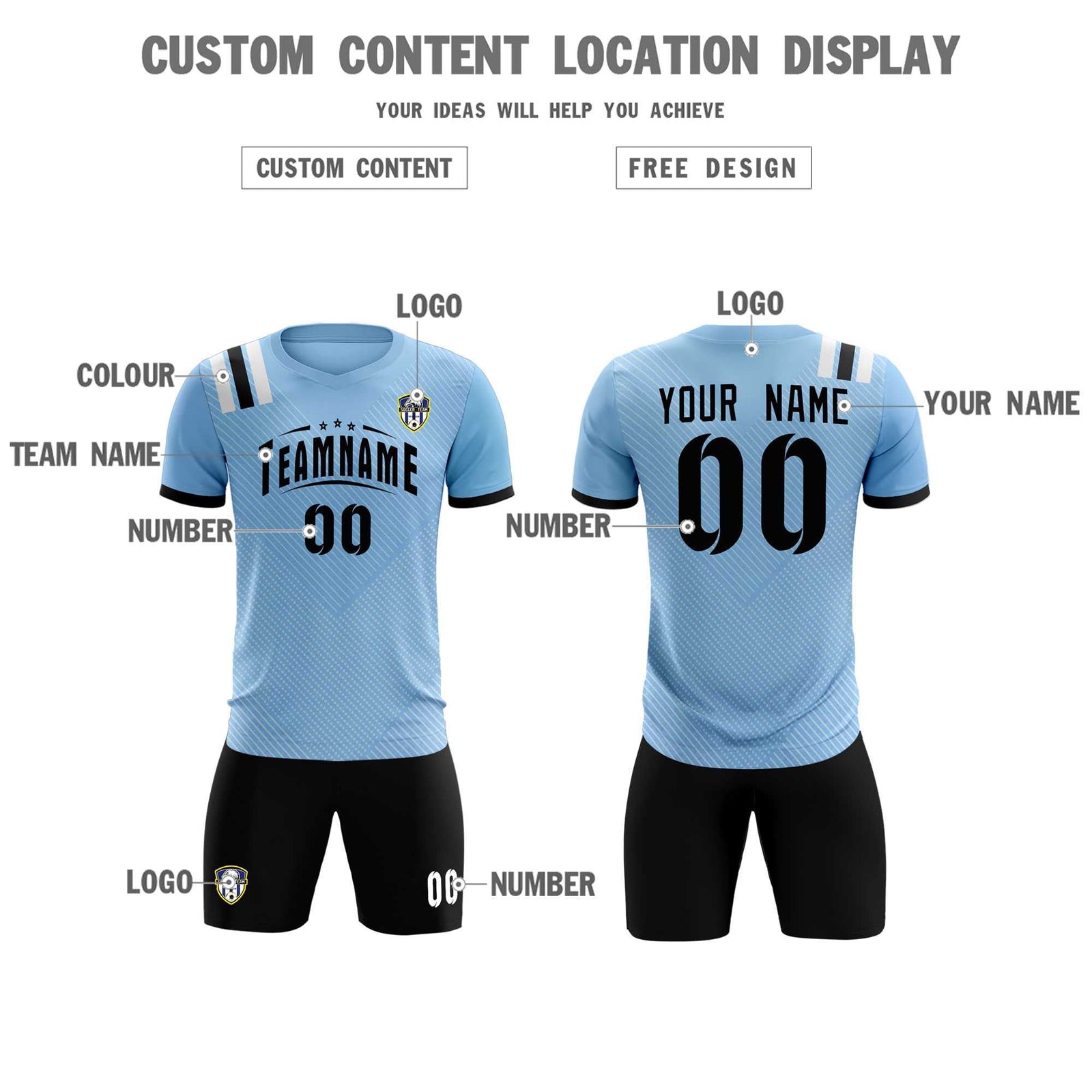 Custom Light Blue Striped Sportswear Soccer Tops/Sets Jersey For Adults