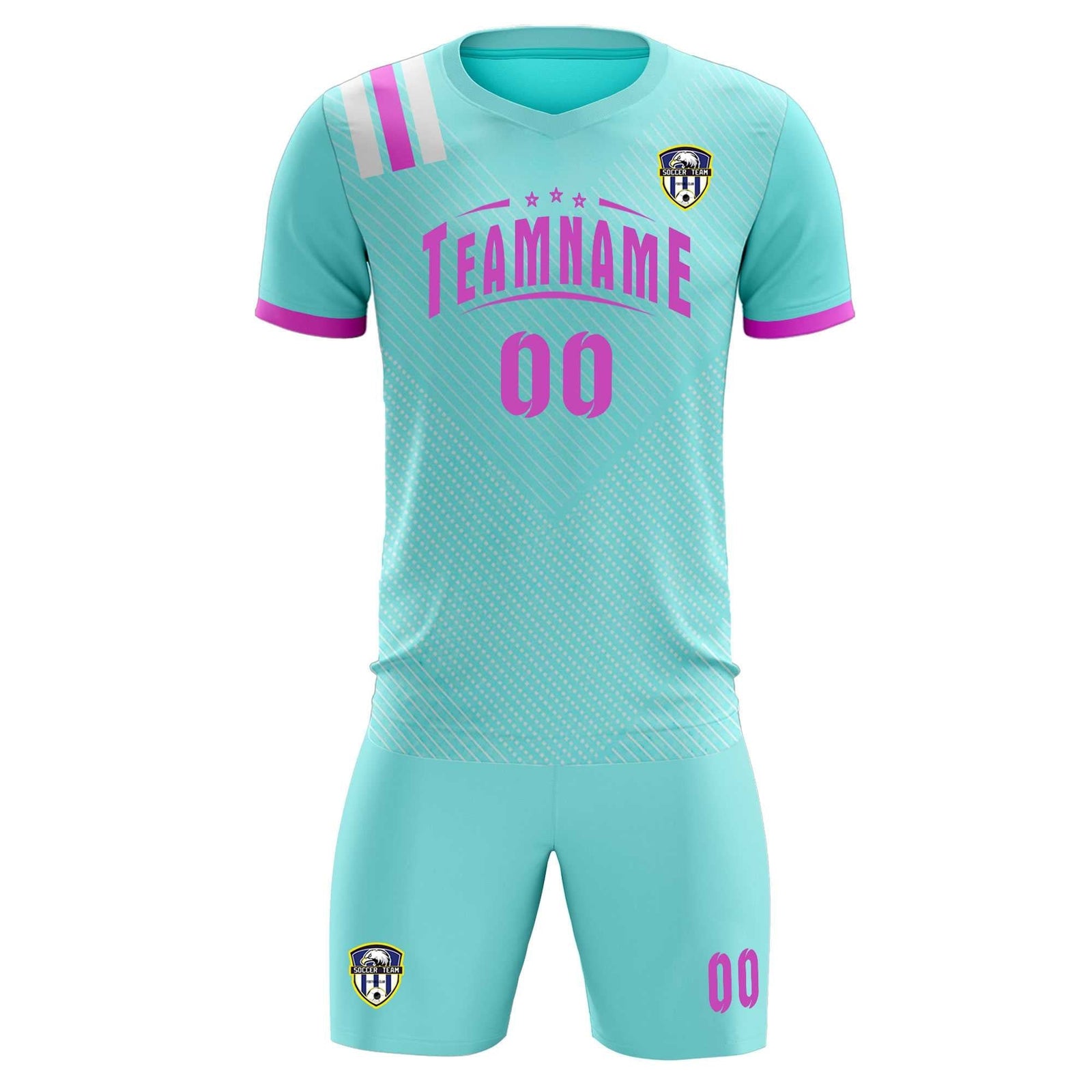 Custom Light Blue Striped Sportswear Soccer Tops/Sets Jersey For Adults