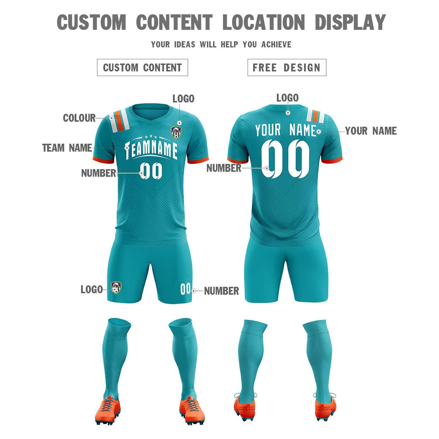 Custom Aqua Striped Sportswear Soccer Tops/Sets Jersey For Adults