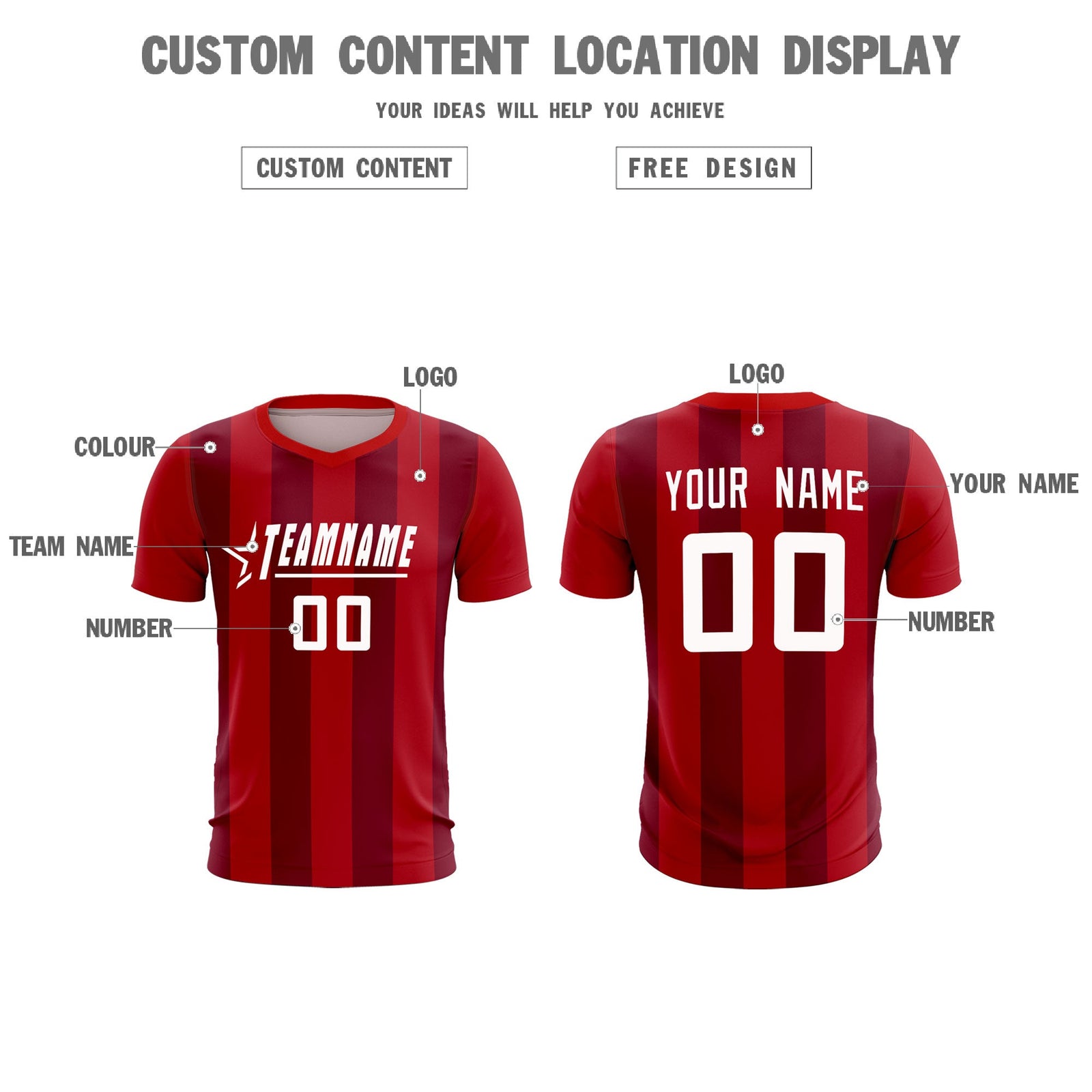 Custom Red Crimson Vertical Stripes Casual Outdoor Soccer Sets Jersey
