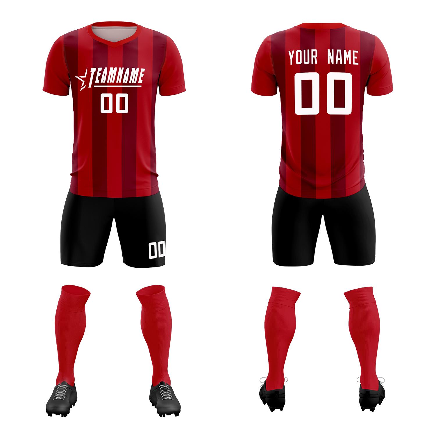 Custom Red Crimson Vertical Stripes Casual Outdoor Soccer Sets Jersey