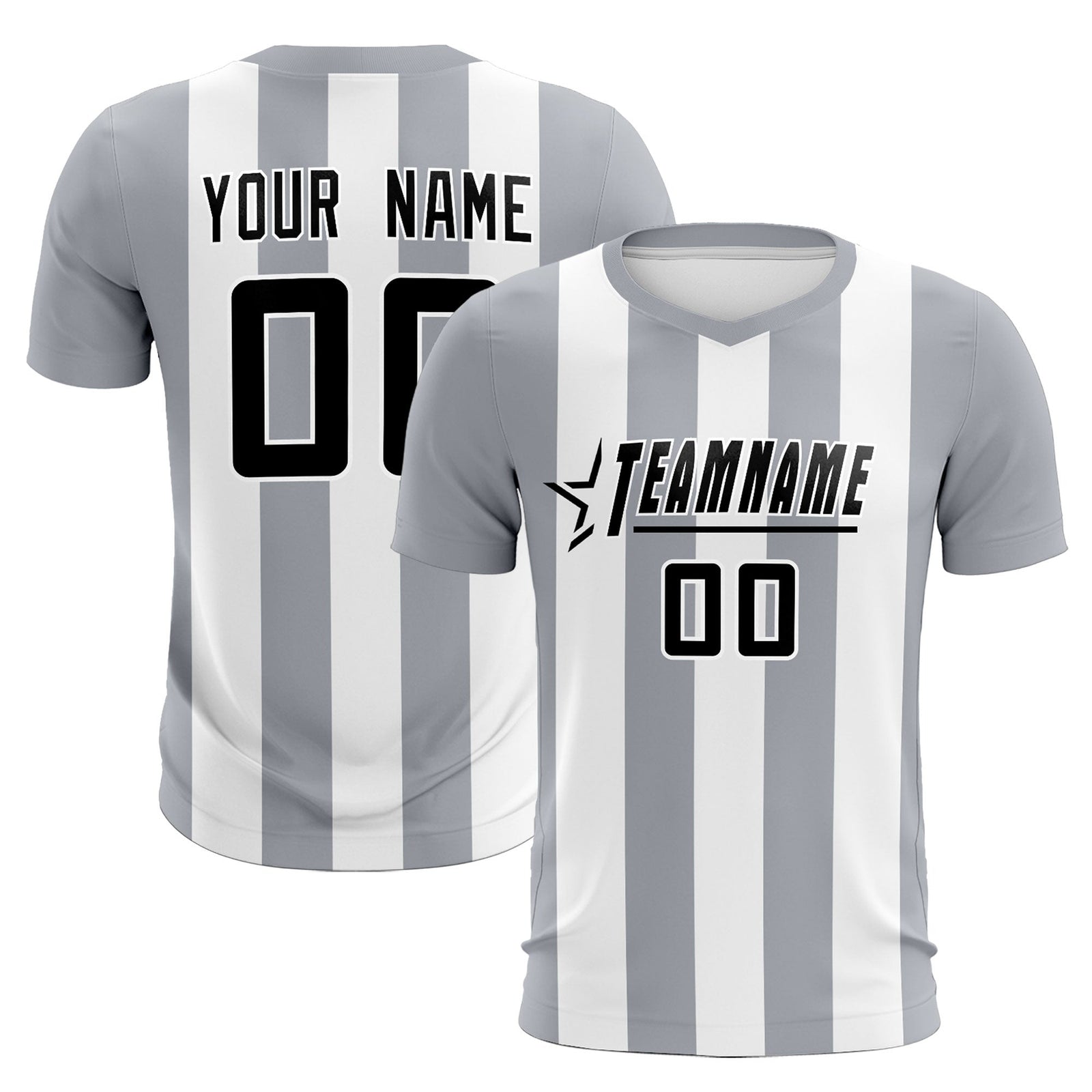 Custom White Gray Vertical Stripes Casual Outdoor Soccer Sets Jersey