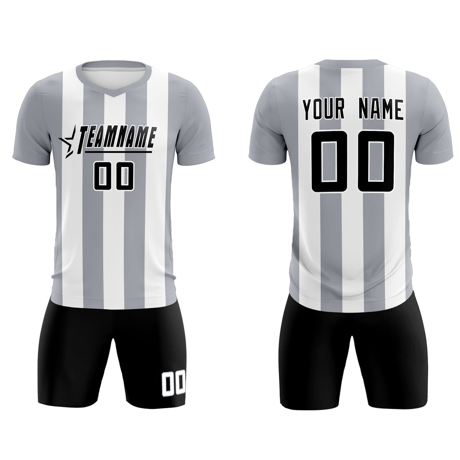 Custom White Gray Vertical Stripes Casual Outdoor Soccer Sets Jersey