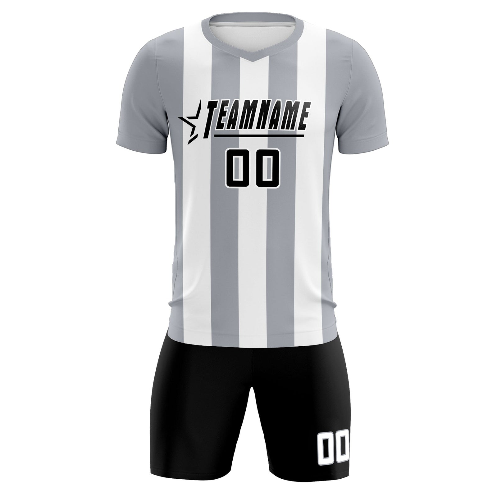 Custom White Gray Vertical Stripes Casual Outdoor Soccer Sets Jersey