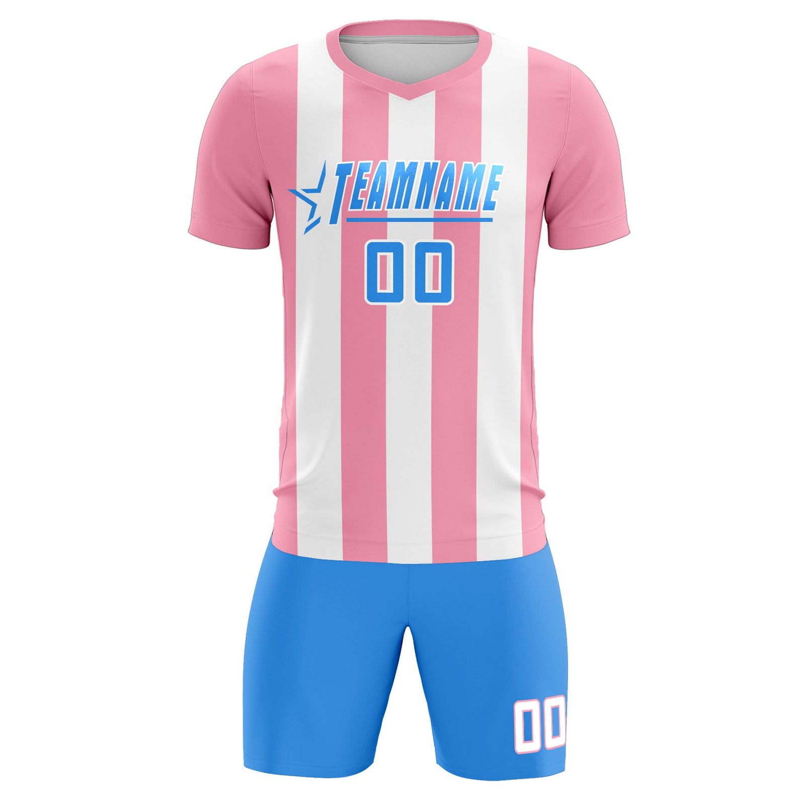 Custom White Light Pink Vertical Stripes Casual Outdoor Soccer Sets Jersey