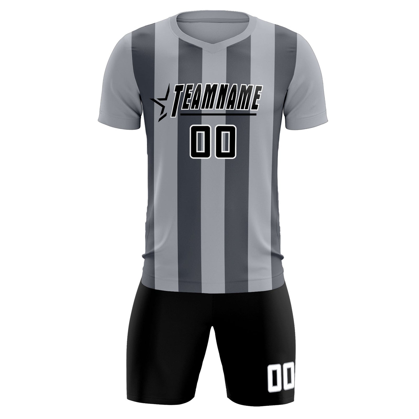 Custom Gray Dark Gray Vertical Stripes Casual Outdoor Soccer Sets Jersey