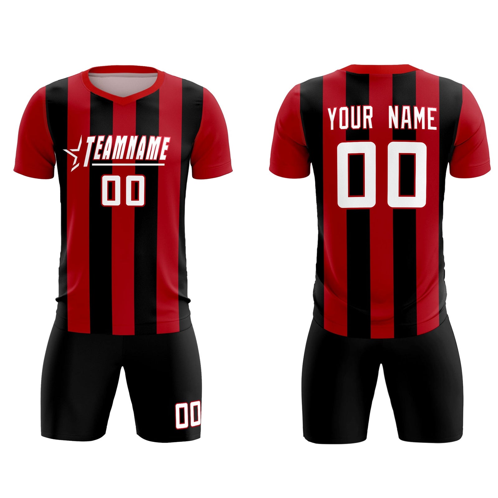 Custom Red Black Vertical Stripes Casual Outdoor Soccer Sets Jersey