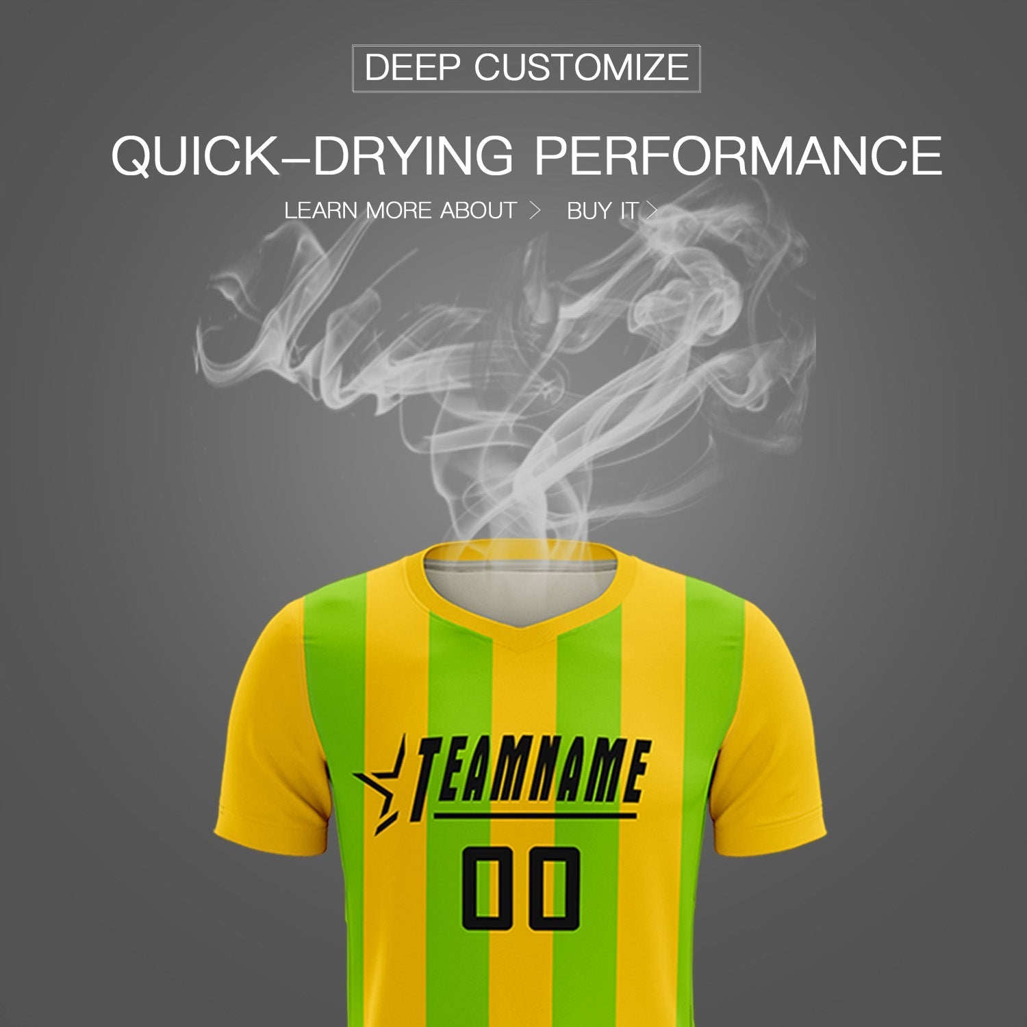 Custom Gold Neon Green Vertical Stripes Casual Outdoor Soccer Sets Jersey