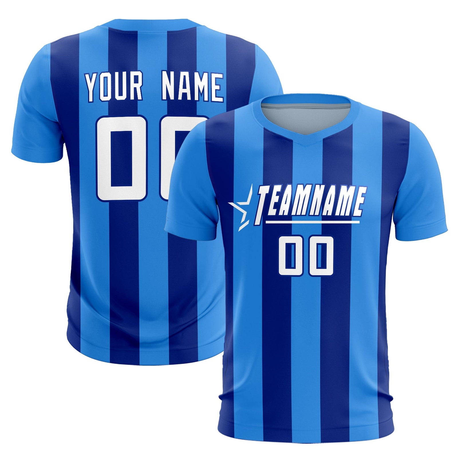 Custom Powder Blue Royal Vertical Stripes Casual Outdoor Soccer Sets Jersey