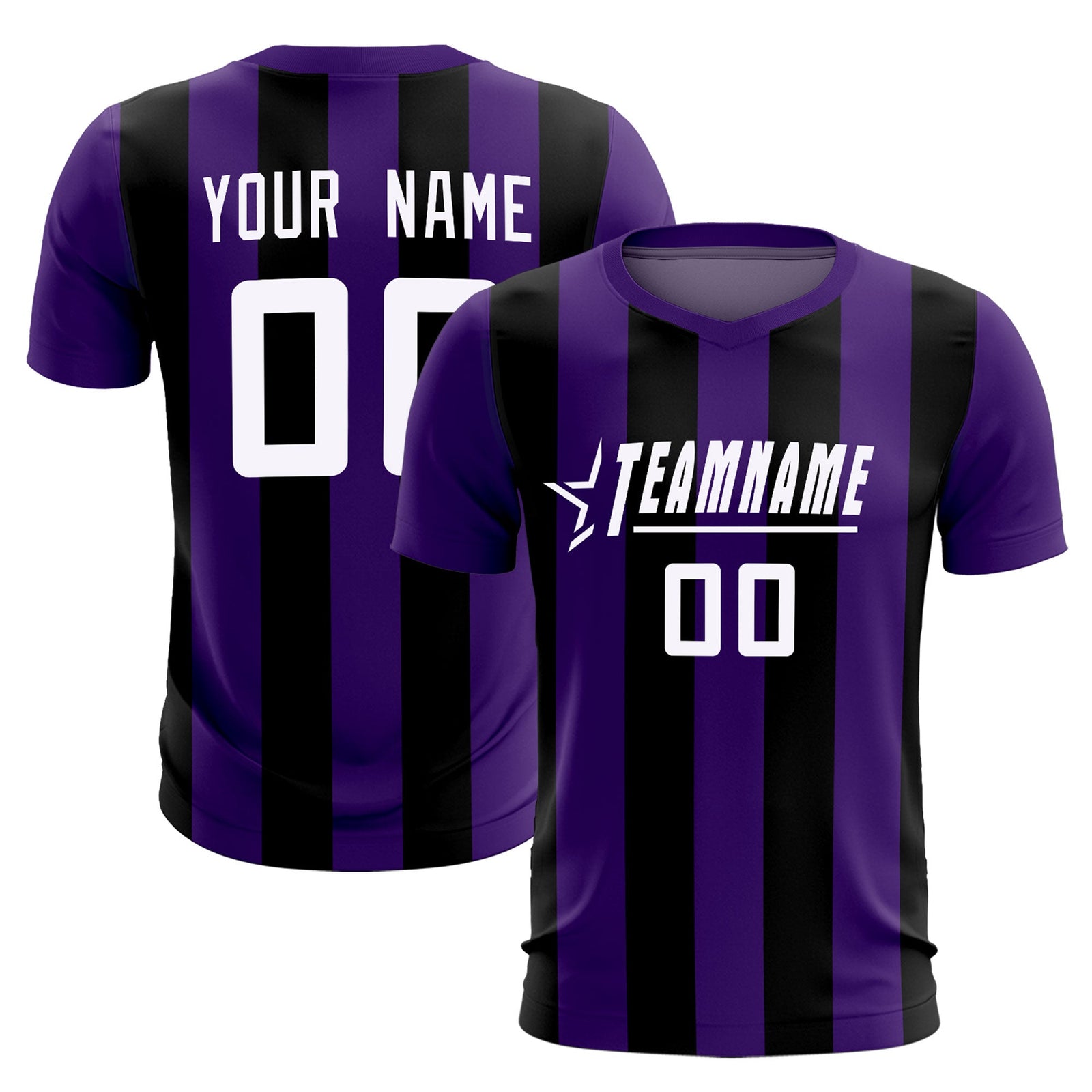 Custom Purple Black Vertical Stripes Casual Outdoor Soccer Sets Jersey