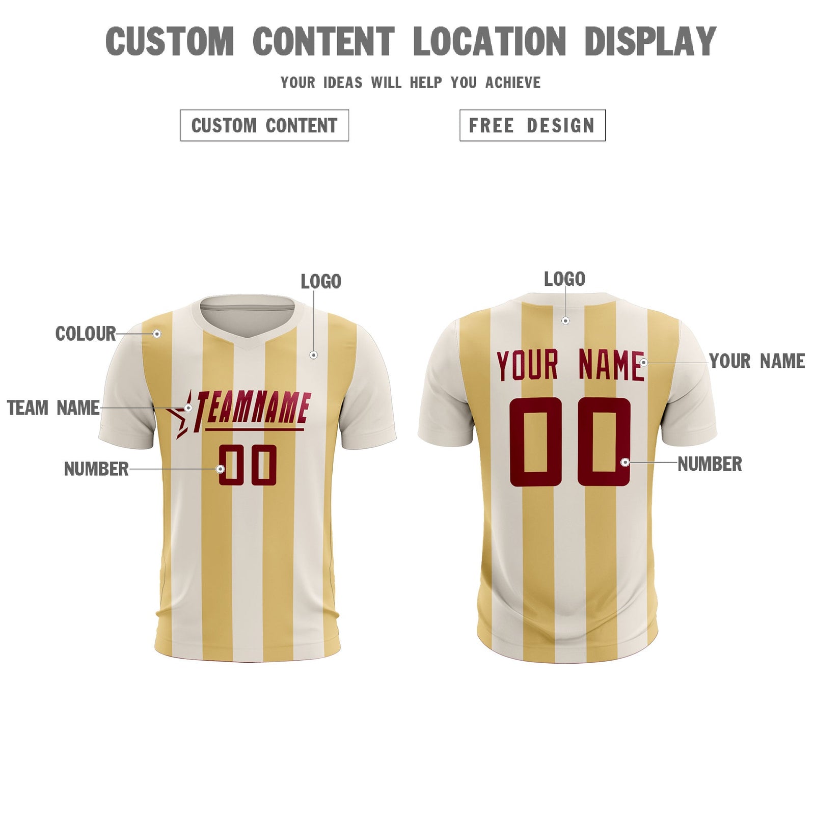 Custom Cream Khaki Vertical Stripes Casual Outdoor Soccer Sets Jersey