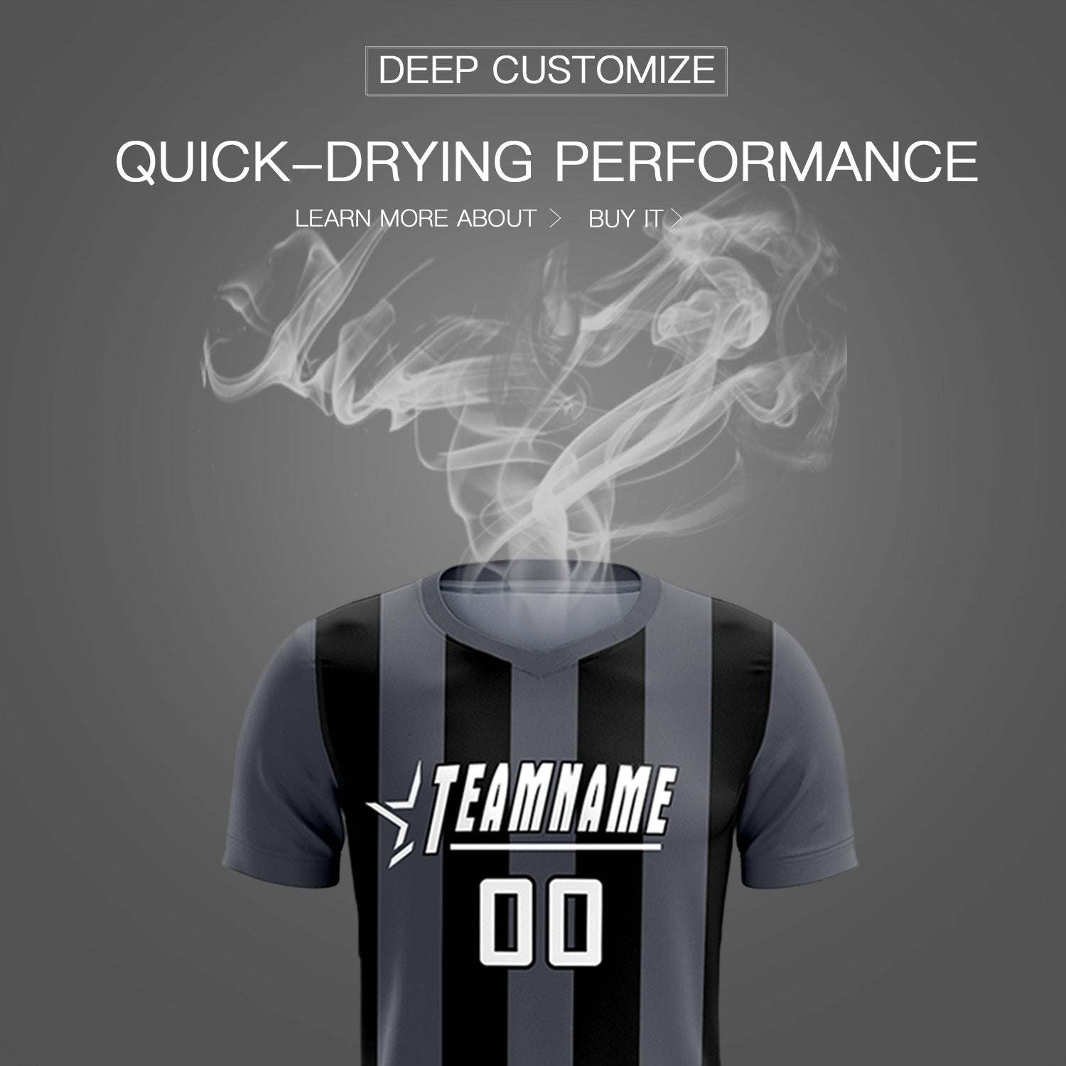 Custom Dark Gray Black Vertical Stripes Casual Outdoor Soccer Sets Jersey