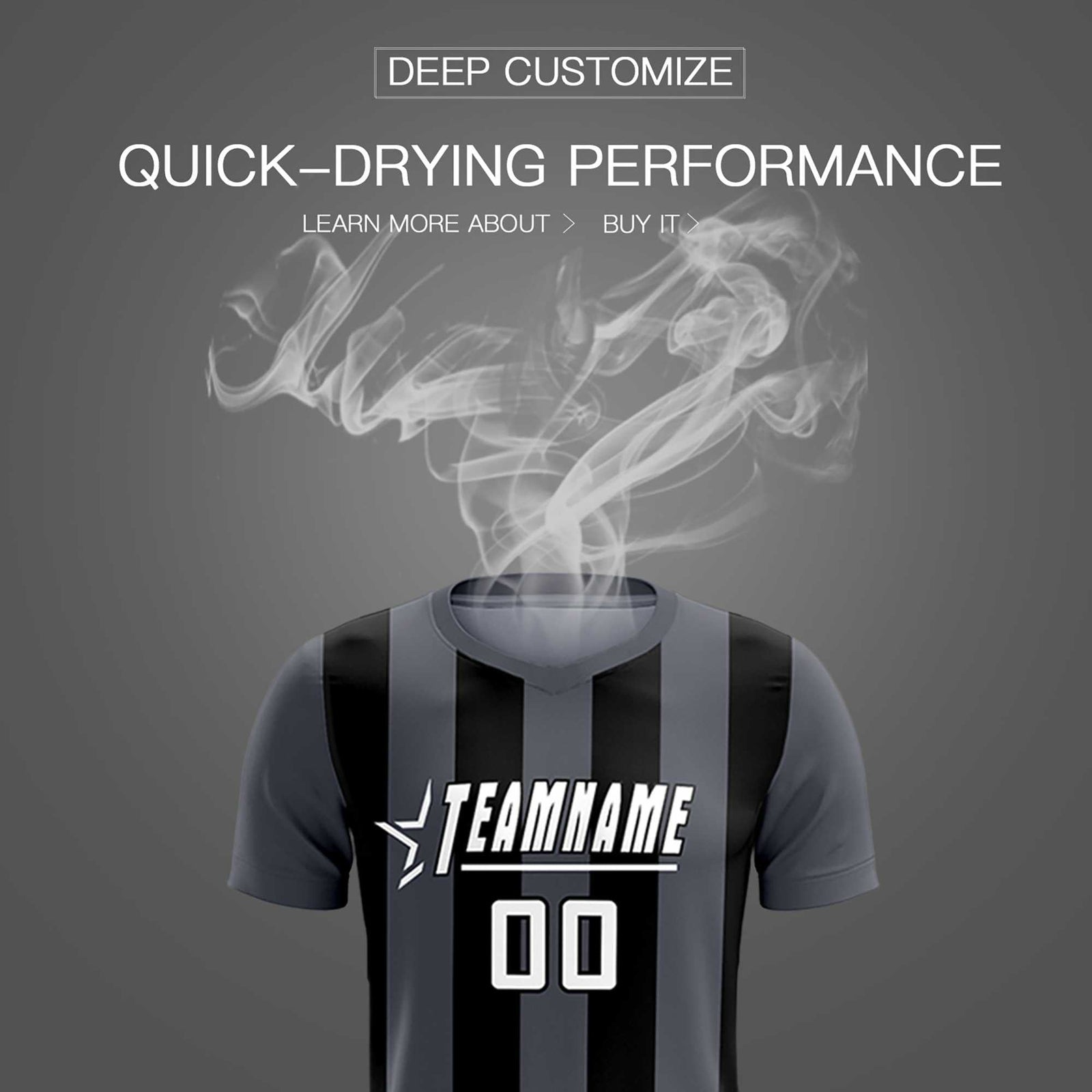 Custom Dark Gray Black Vertical Stripes Casual Outdoor Soccer Sets Jersey