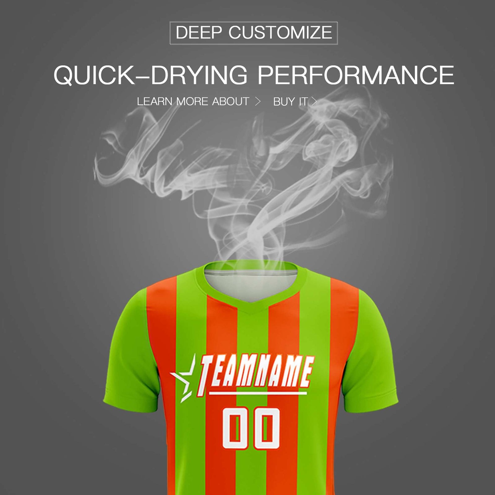 Custom Neon Green Orange Vertical Stripes Casual Outdoor Soccer Sets Jersey