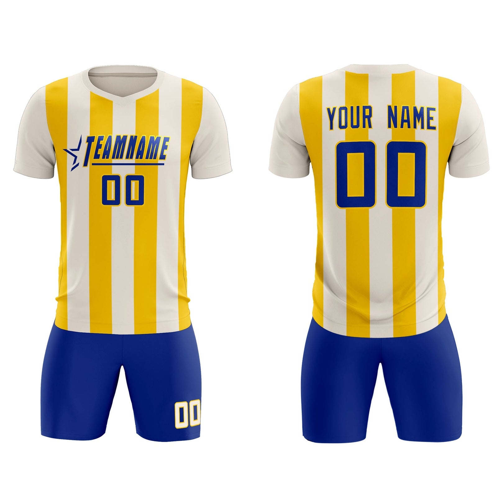 Custom Cream Gold Vertical Stripes Casual Outdoor Soccer Sets Jersey