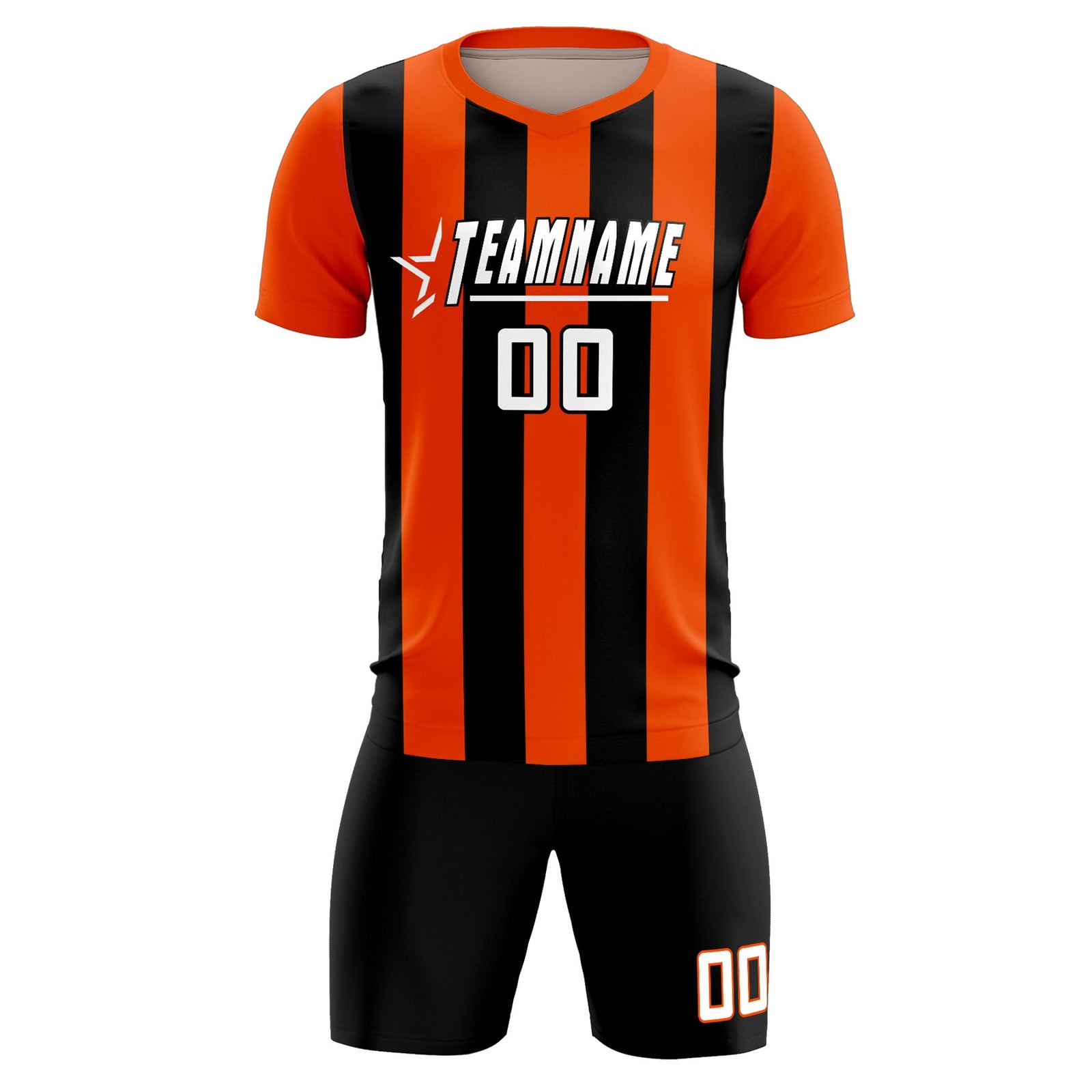 Custom Orange Black Vertical Stripes Casual Outdoor Soccer Sets Jersey