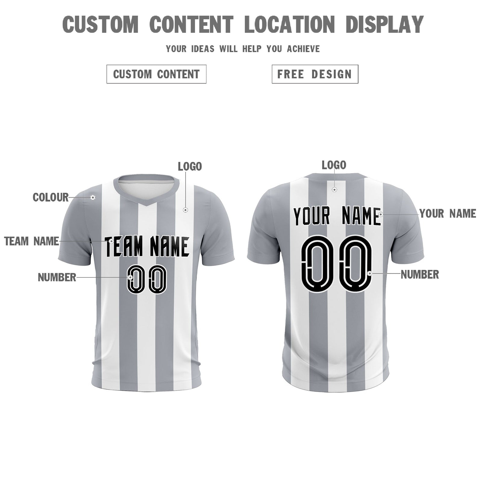 Custom White Gray Vertical Stripes Casual Outdoor Soccer Sets Jersey