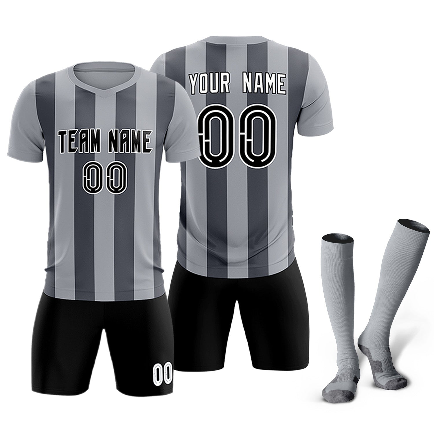 Custom Gray Dark Gray Vertical Stripes Casual Outdoor Soccer Sets Jersey