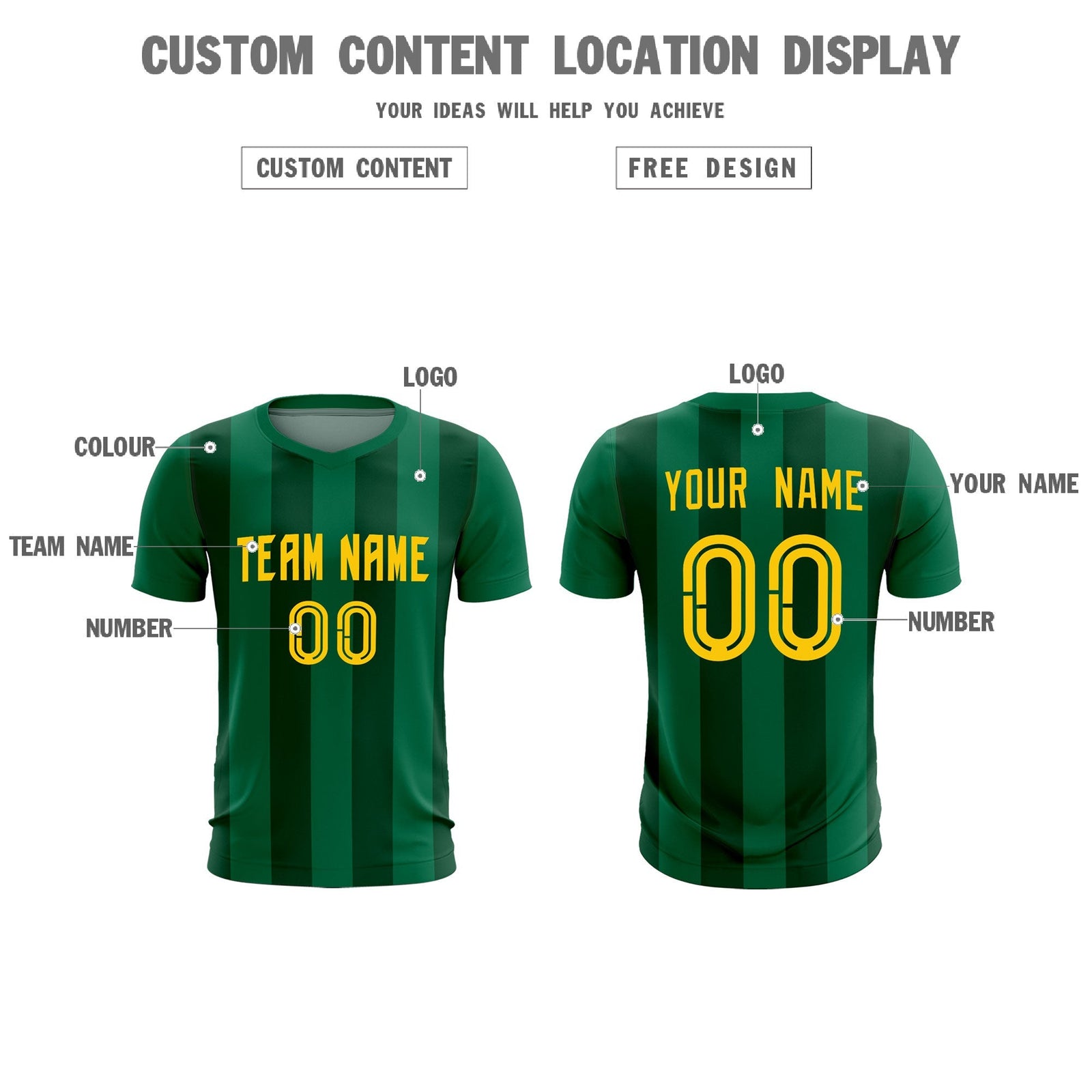 Custom Kelly Green Green Vertical Stripes Casual Outdoor Soccer Sets Jersey
