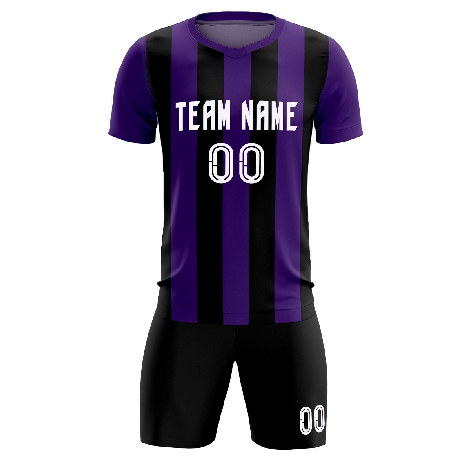 Custom Purple Black Vertical Stripes Casual Outdoor Soccer Sets Jersey