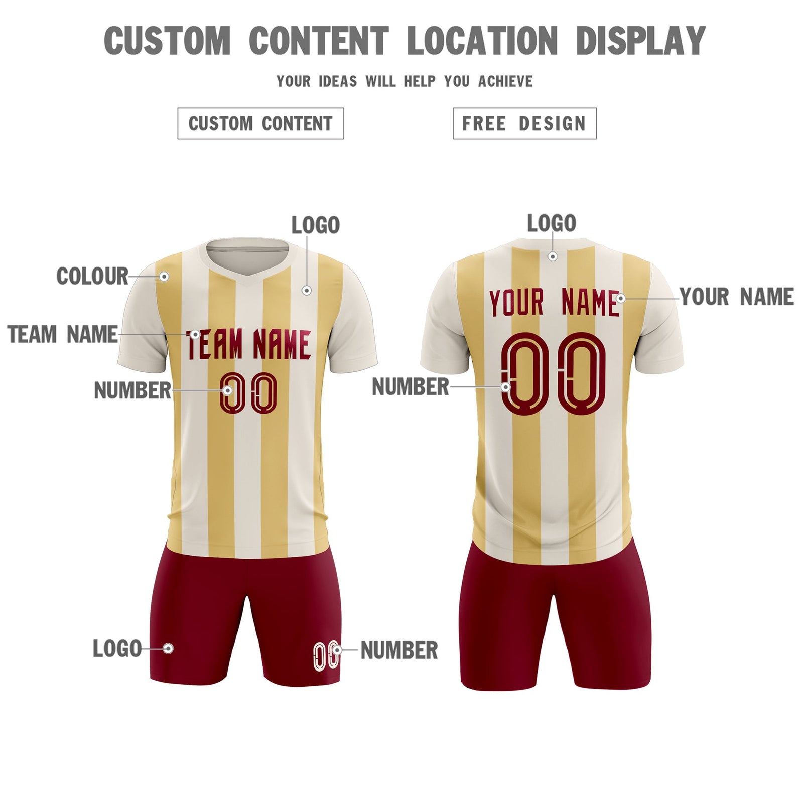 Custom Cream Khaki Vertical Stripes Casual Outdoor Soccer Sets Jersey