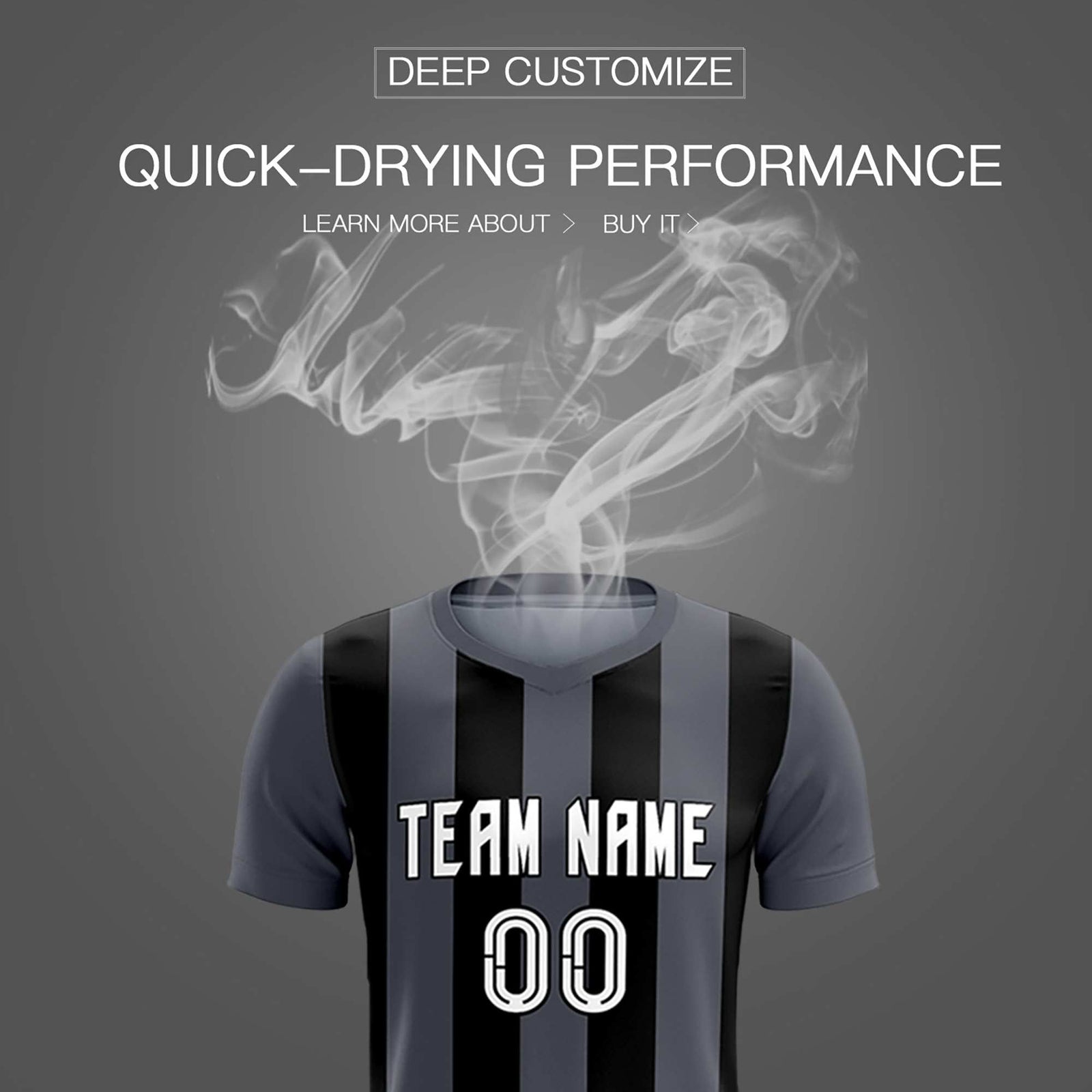 Custom Dark Gray Black Vertical Stripes Casual Outdoor Soccer Sets Jersey