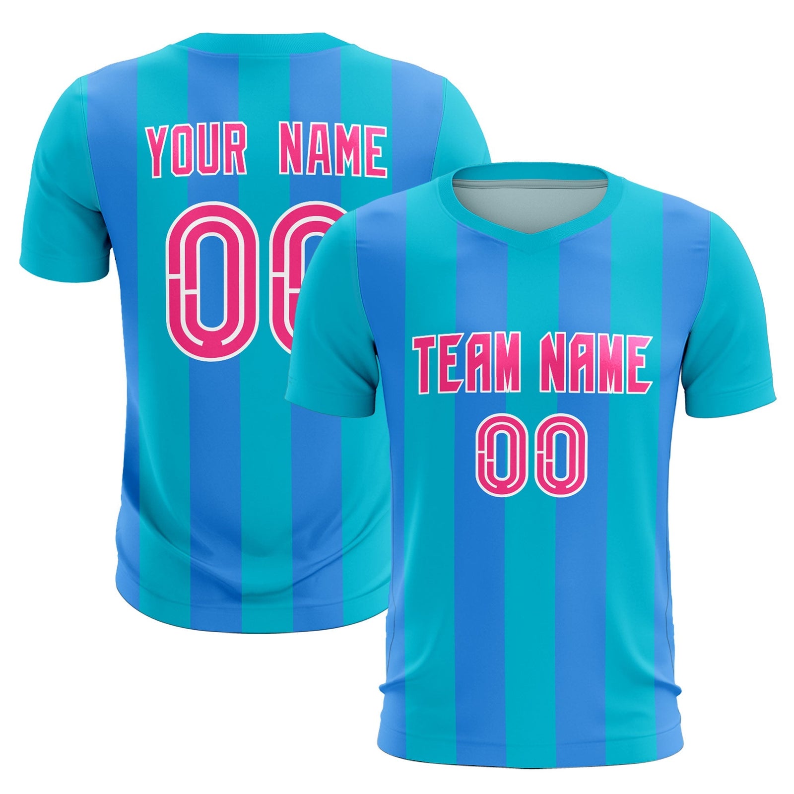 Custom Sky Blue Powder Blue Vertical Stripes Casual Outdoor Soccer Sets Jersey