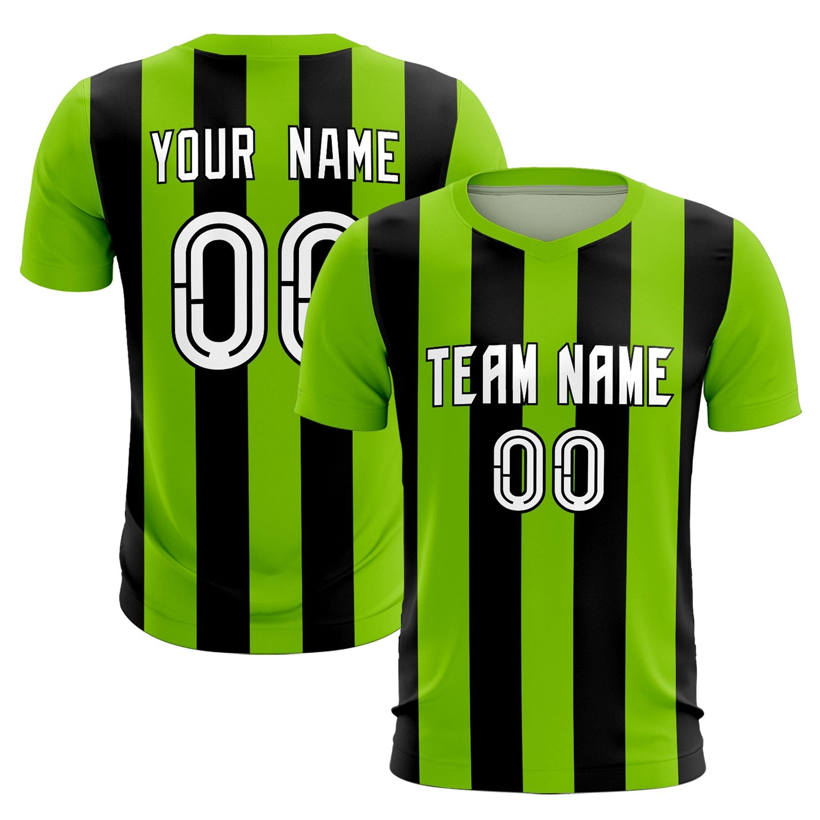 Custom Neon Green Black Vertical Stripes Casual Outdoor Soccer Sets Jersey